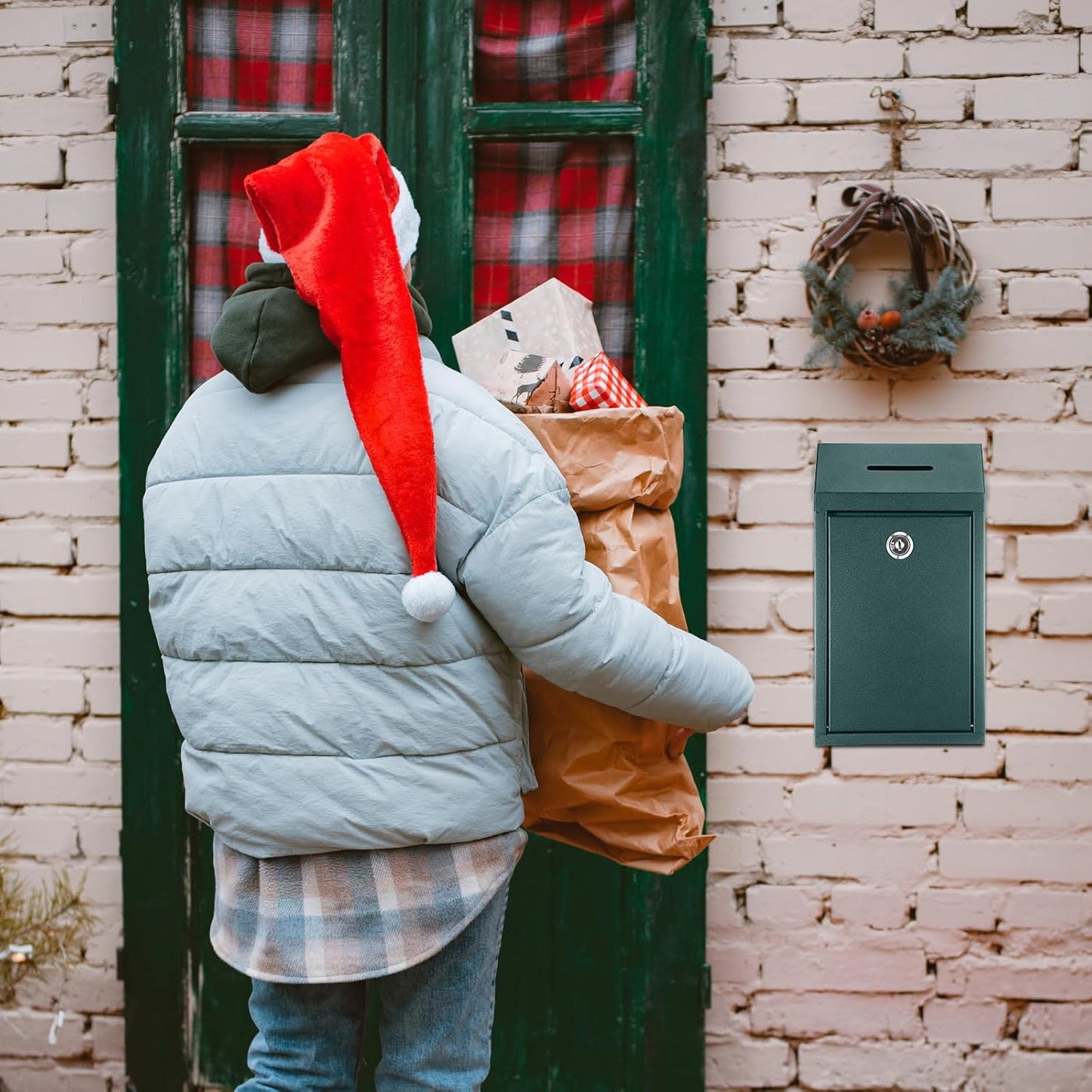 Metal Donation Cash Box Collection Safe Suggestion Box with Lock Wall Mounted Mailbox Delivery Ballot Container for Home Office Outdoor Door