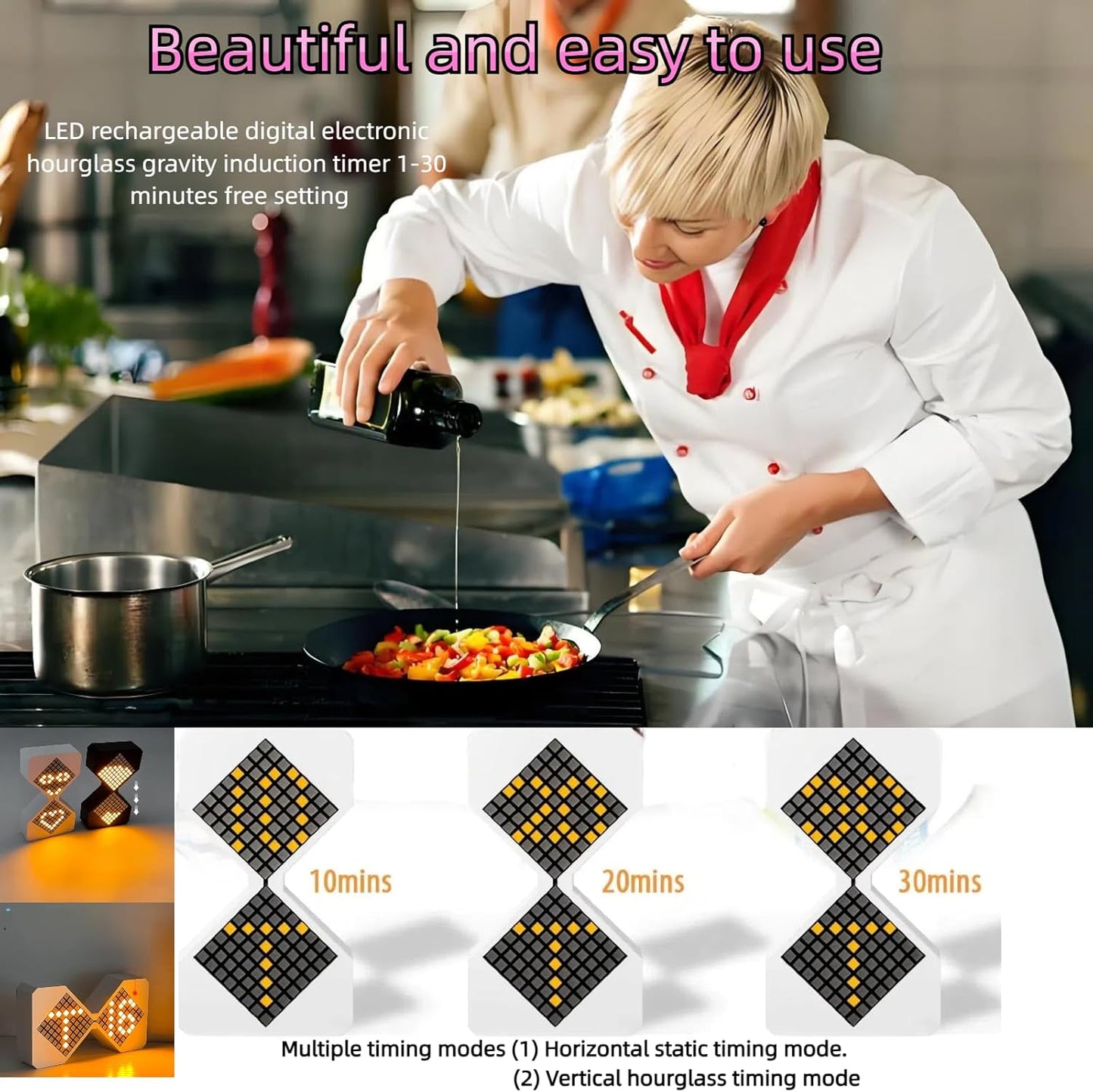 Digital Hourglass 1-30 Minute Freely Adjustable Gravity Timer Dynamic Flow Cube Led Night Light Hourglass Timer for Classroom Home Office Cooking (Black, Yellow Light Source)