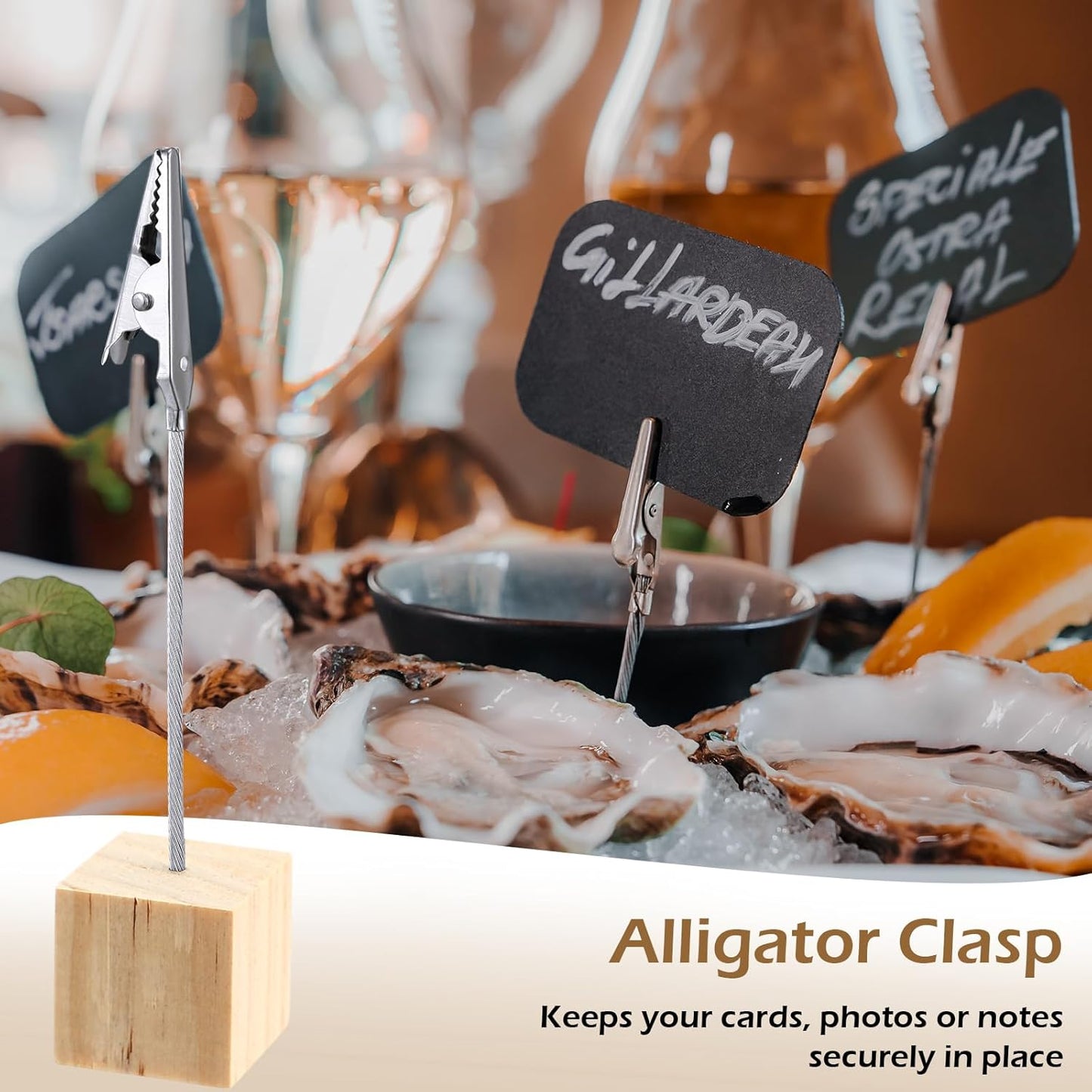 20 Pcs Cube Base Memo Clip Holder with Alligator Clip Wood Table Number Holder Cube Base Place Card Stand Mini Photo Menu Stand for Displaying Number Card (Light Wood Color)