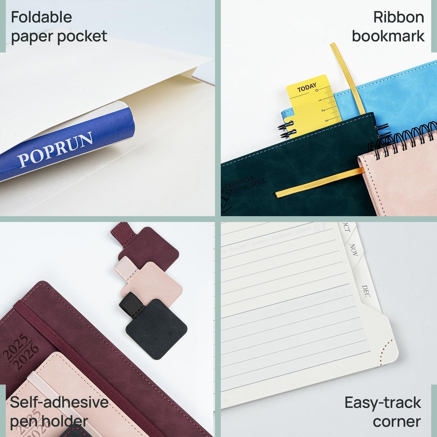 POPRUN Planner 2025-2026 Weekly Notebook for Purse(Pocket Size 4''x 6.25'') Small Academic Calendar (JUL.25 - JUN.26) with Monthly Tabs, Leather Soft Cover, Inner Pocket, 100 GSM - Royal Blue