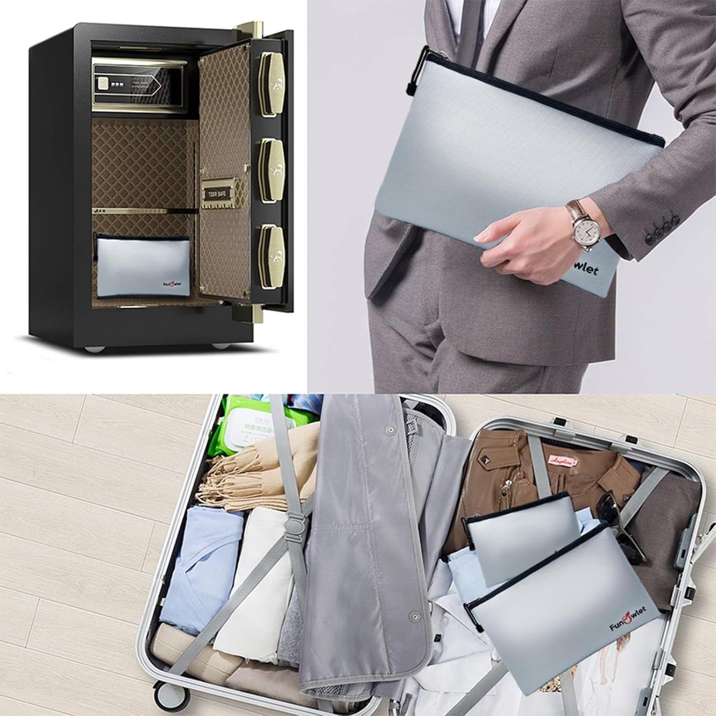 Fireproof Safe Money Document Bags - 2 Pack 13.4" x 9.8" and 10.6" x 6.7" Waterproof Zipper Bag, Fire & Water Resistant Storage Organizer Pouch for A4 A5 Documents Holder,File,Cash,Passport,Tablet