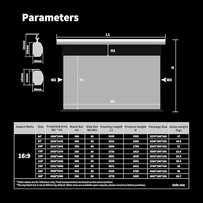 FlowArc Smart Motorized Drop Down Projector Screen Gray Fabric, Anti-Speckle,Wall/Ceiling Installation,Compatible for All Projectors (84")