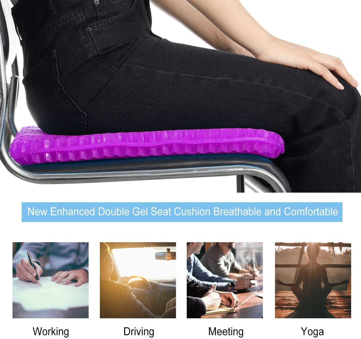 Extra Large Gel Seat Cushion, 17x17inch Double Thick Egg Gel Cushion for Pressure Pain Relief, Breathable Wheelchair Cushion Chair Pads for Car Seat Office Chair (Violet)