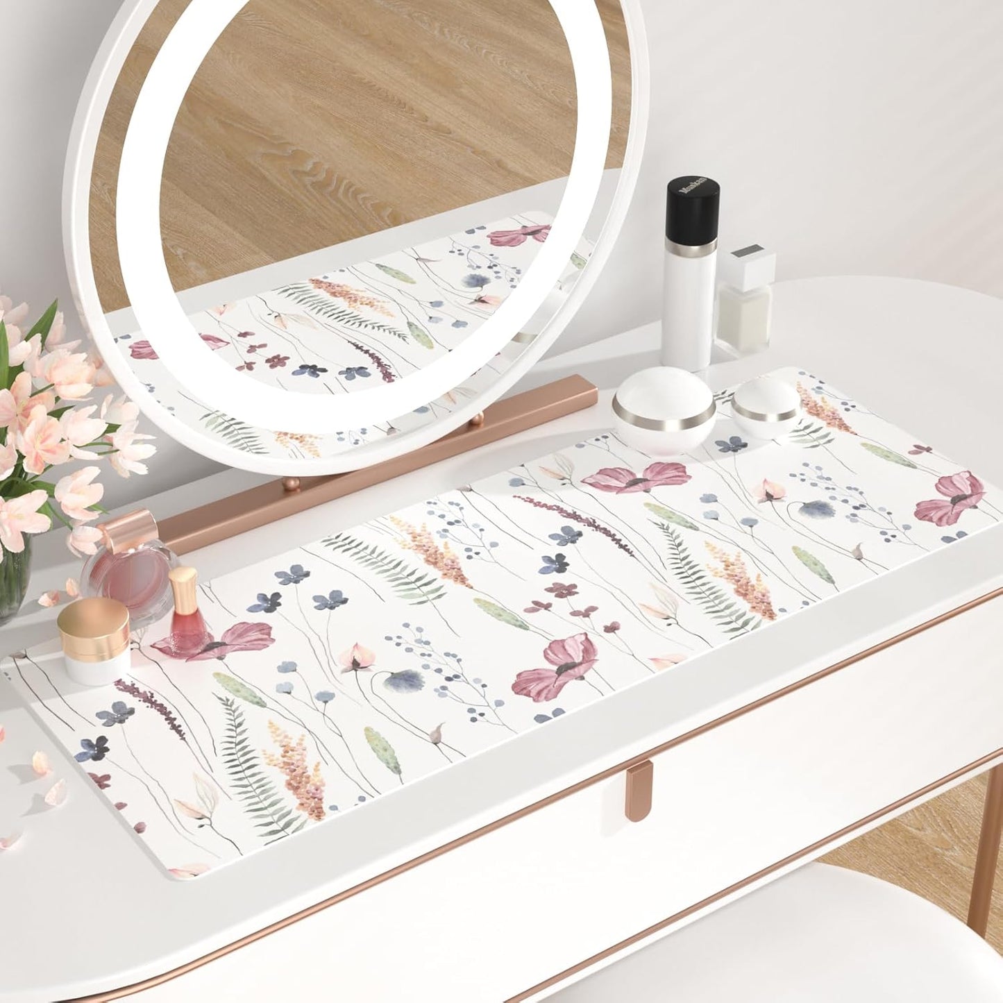 QiyI Large Mouse Pad, Cute Flower Desk Mat for Desktop, Women Girls Floral Office Décor Accessories, PU Leather Waterproof Big Gaming Mousepad, Wildflowers Desk Pad Computer Mat, 31.5" x 11.8"