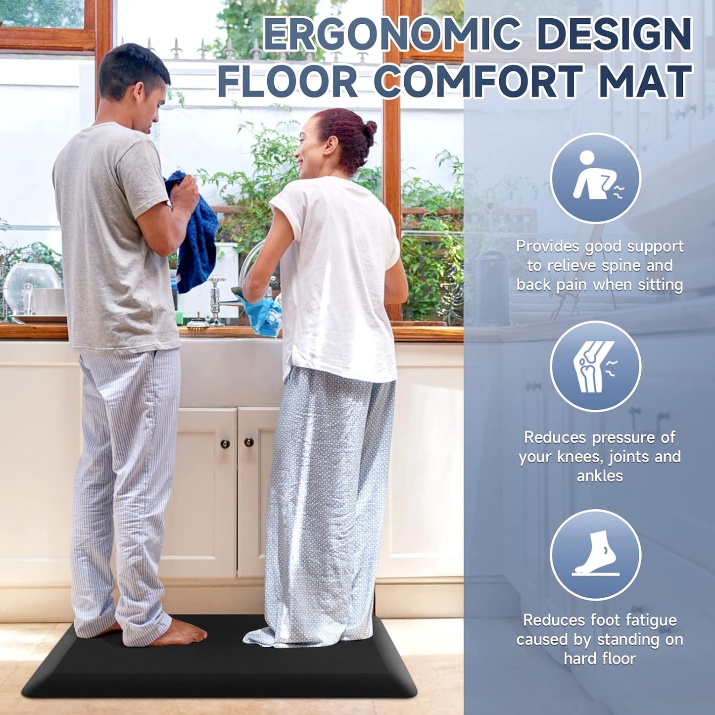4/5 Inch Thick Kitchen Mats for Floor, StepRite Kitchen Rug for Standing Desk, Non-Slip, Thicker, Stain Resistant, Waterproof, Comfort Anti Fatigue Floor Mat for Home, Kitchen, Office - Black,54*22''