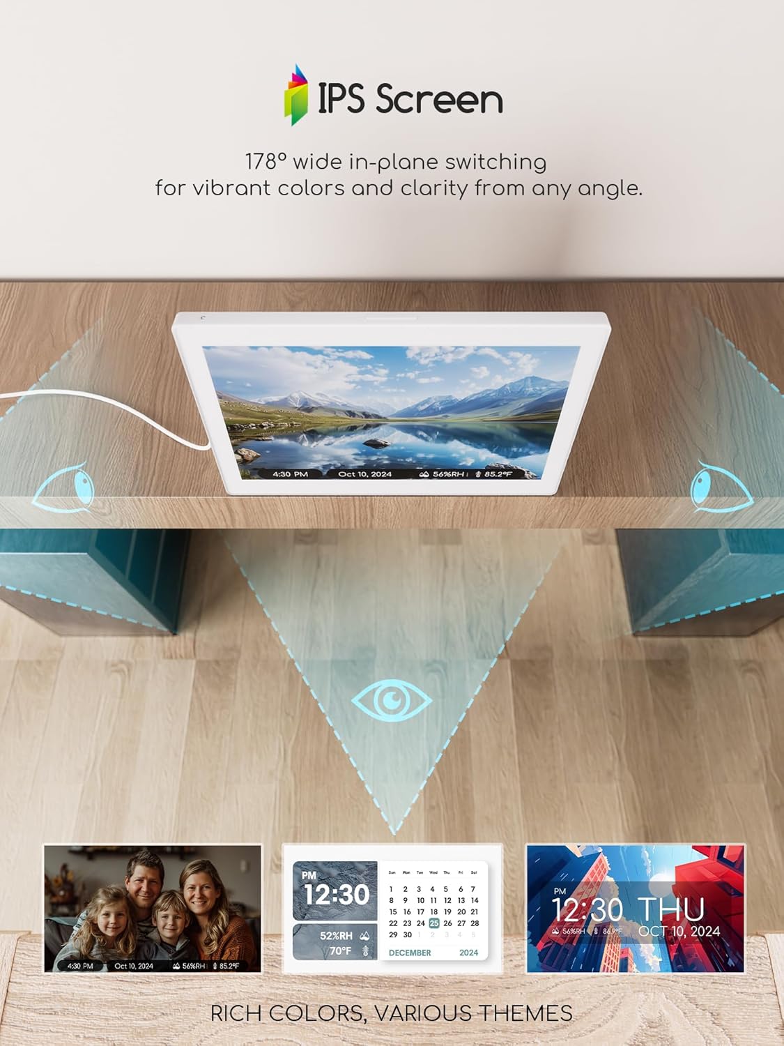 Raynic Digital Wall Clock, 10.1 Inch Large Display Digital Calendar Clock with 12 Themes, 20 Alarms, 20 Reminders, Auto Dimming,12/24 Hours, Temperature, Humidity for Seniors, Desk, Wall Mounted