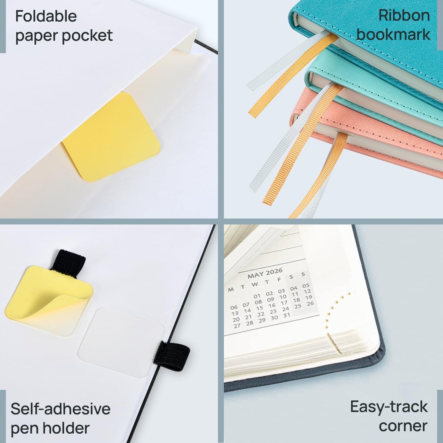 POPRUN Pocket Calendar 2026 (Small Size- 4'' x 6.25") Weekly and Monthly for Purse - Planner 2026 (Jan. 2026 - Dec. 2026) with Vegan Leather Soft Cover, Pen Holder and More - Purple