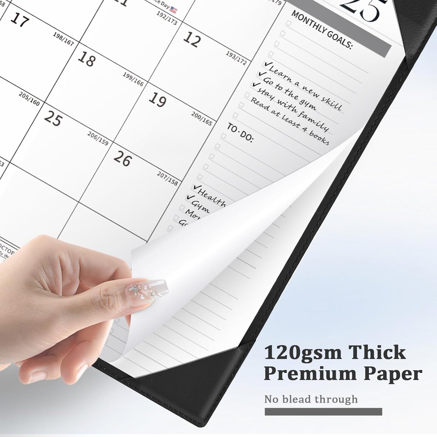 Ospelelf Desk Calendar 2025-2026 Wall Monthly Planner 12"x17" Leather Pad with Protective Cover 18 Months July 2025 to December 2026 Black