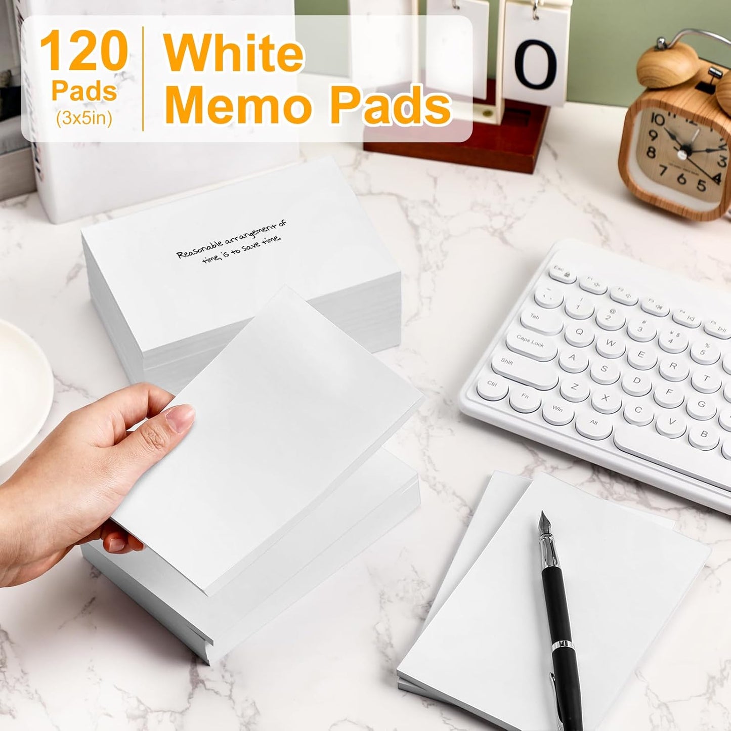 Fainne 3 x 5 Inch Paper Note Pads White Memo Pad Blank Writing Memo Scratch Paper for Waitress Waiter Book to Do Grocery List Small Notebook Restaurant Checkbook, White(120 Pack)