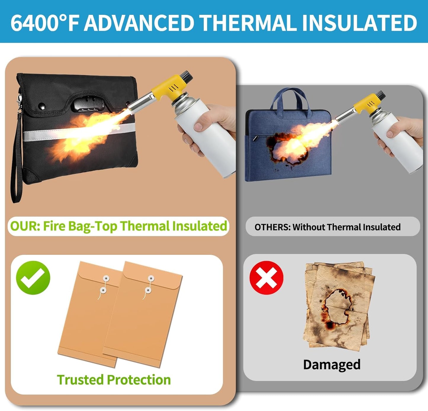 HOMELYLIFE Fireproof Money Bag,A4(15*11.8'') 6200°F Fireproof,Waterproof,Extra Thick Fireproof Cotton Lined for Home/Office Use,Secure Storage for Valuables,ash,Contracts,Jewelry & Important Documents