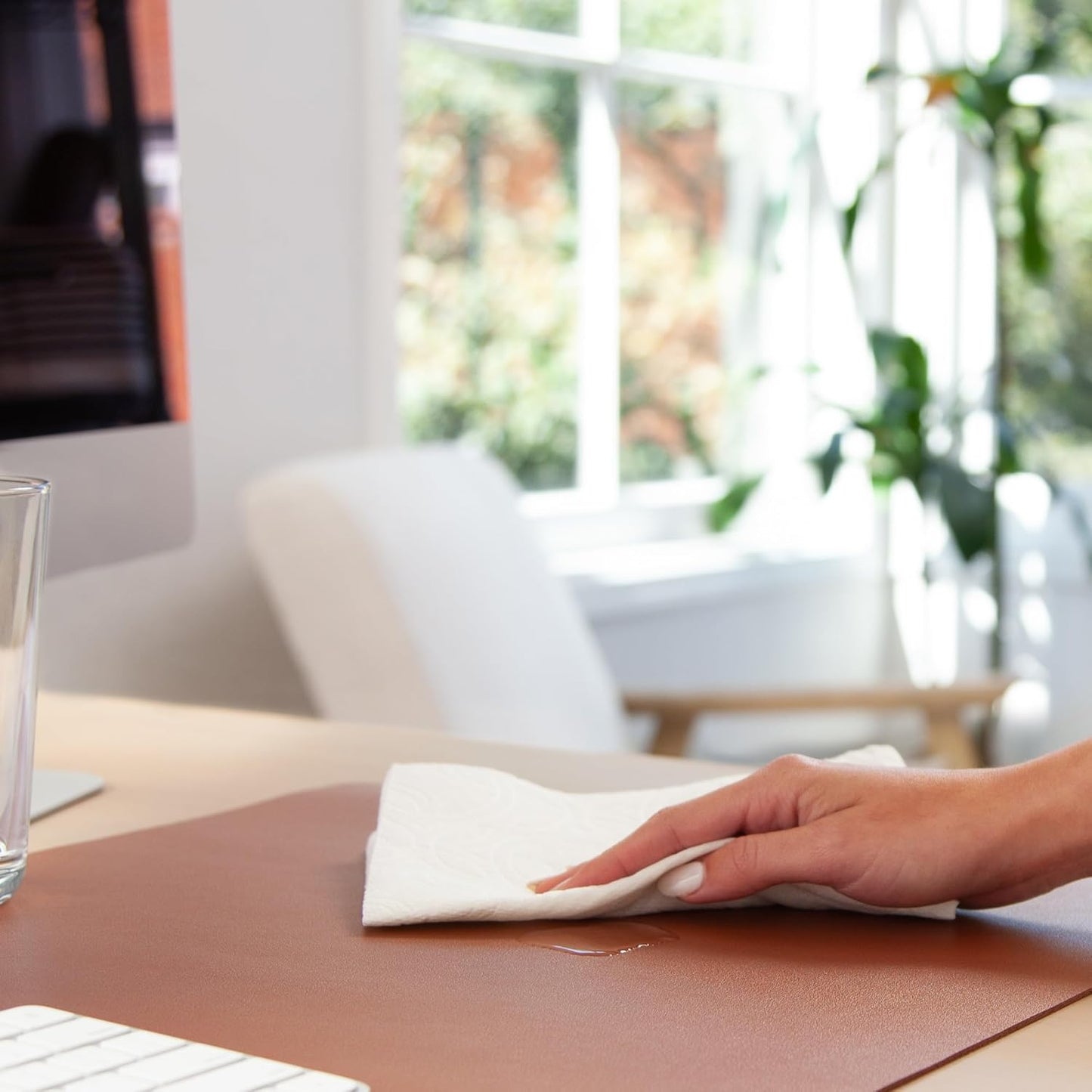 Smead Desk Pad, Vegan Leather Desk Mat with Non-Slip Faux Suede Backing, Perfect Desk Organizer for Office Decor, 31.5” x 15.7” Medium, Saddle (64832)