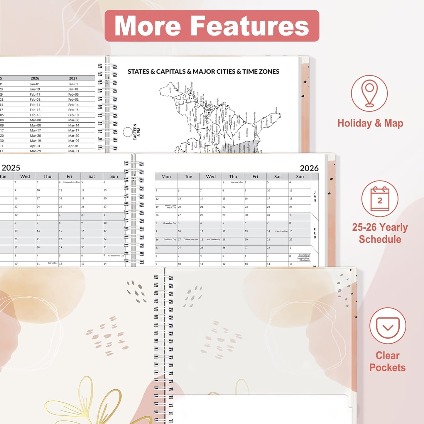 SUNEE 2025-2026 Appointment Book, Quarter-Hourly, Weekly & Monthly - from July 2025 to June 2026, 8.5"x11" Academic Planner, Flexible Cover, Note Pages, Bookmark, Spiral Binding, Blushing Abstract