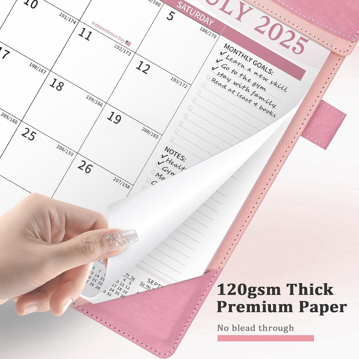 Ospelelf Leather Desk Calendar 2025-2026 Large 12"x17" Monthly Planner Pad with Protective Cover 18 Months July 2025 to Dec 2026 Pink