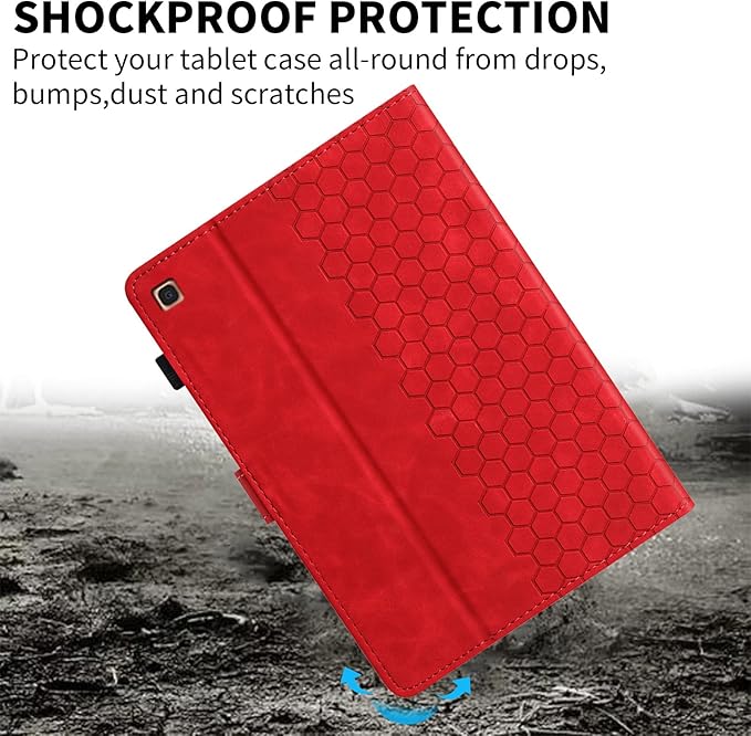Case for Samsung Galaxy Tab A 10.1 2019 Model SM-T510/T515, Multi-Angle Viewing Smart Stand with Pocket PU Leather Tablet Cases Flip Folio Cover Red