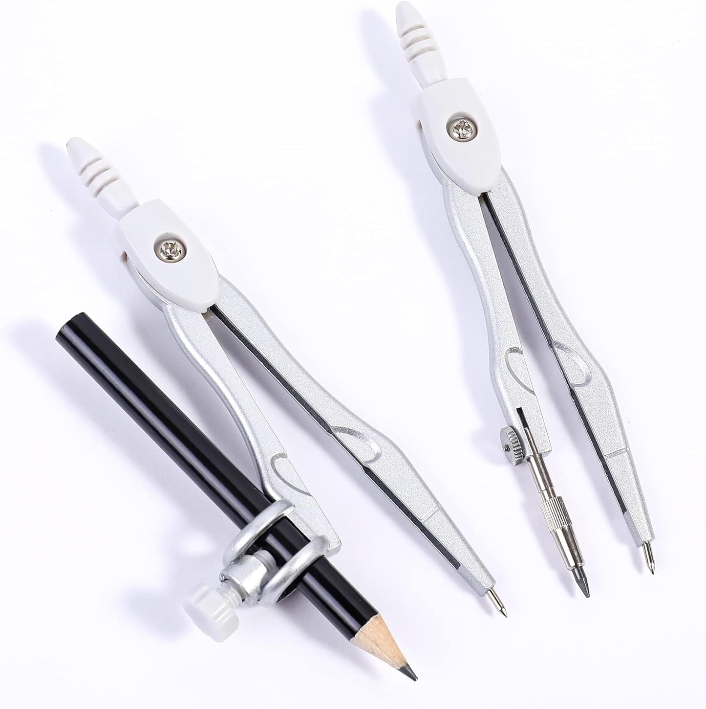 10 Pieces Math Geometry Kit Set Student Supplies with Shatterproof Storage Box,Includes Rulers,Protractor,Compass,Eraser,Pencil Sharpener,Lead Refills,Pencil,for School and Drawings(Grey)