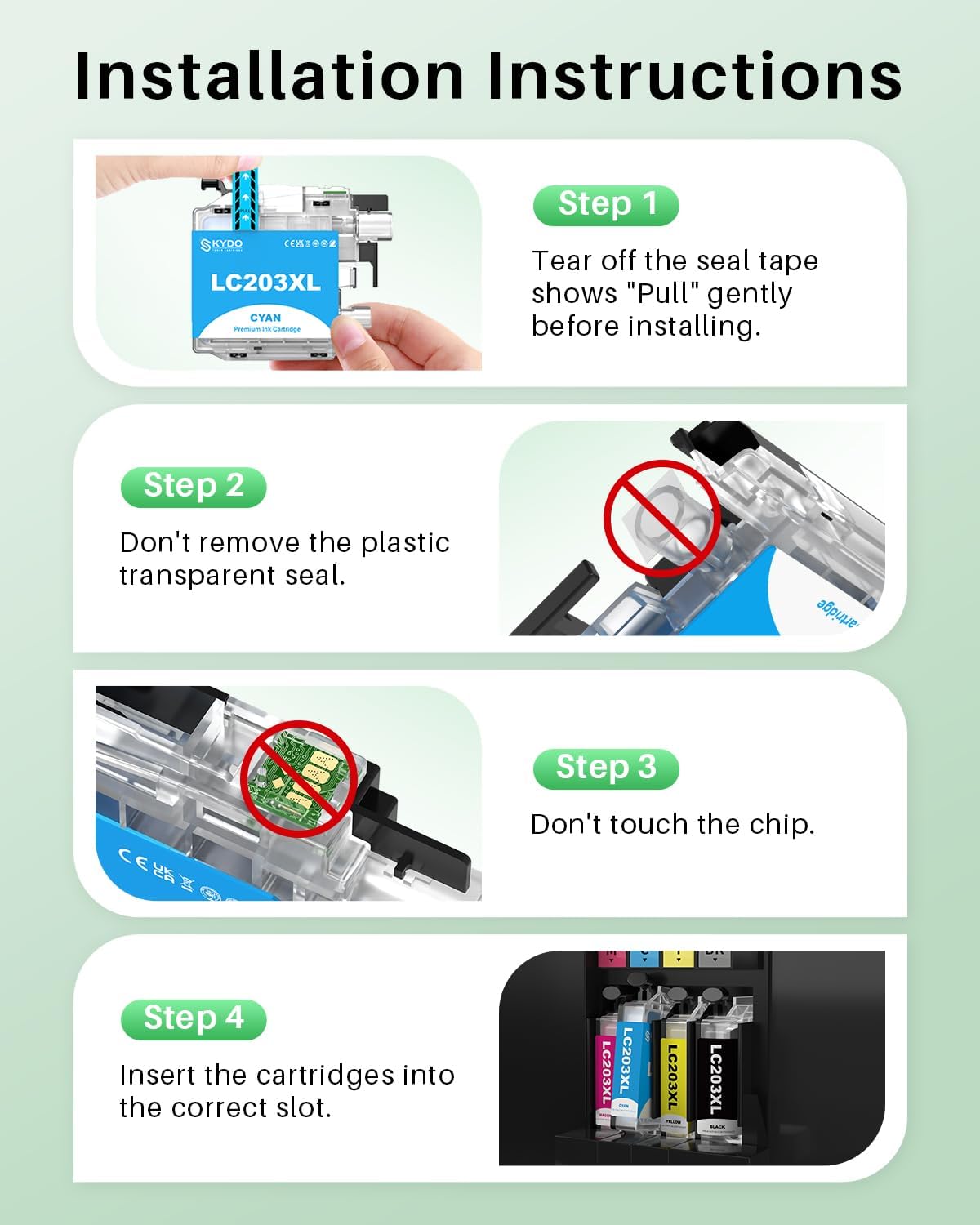LC203XL Ink Cartridges 4 Pack Replacement for LC203 XL LC 203 Color Inks Use for MFC-J480DW MFC-J4420DW MFC-J880DW MFC-J885DW MFC-J680DW (BK/C/M/Y)
