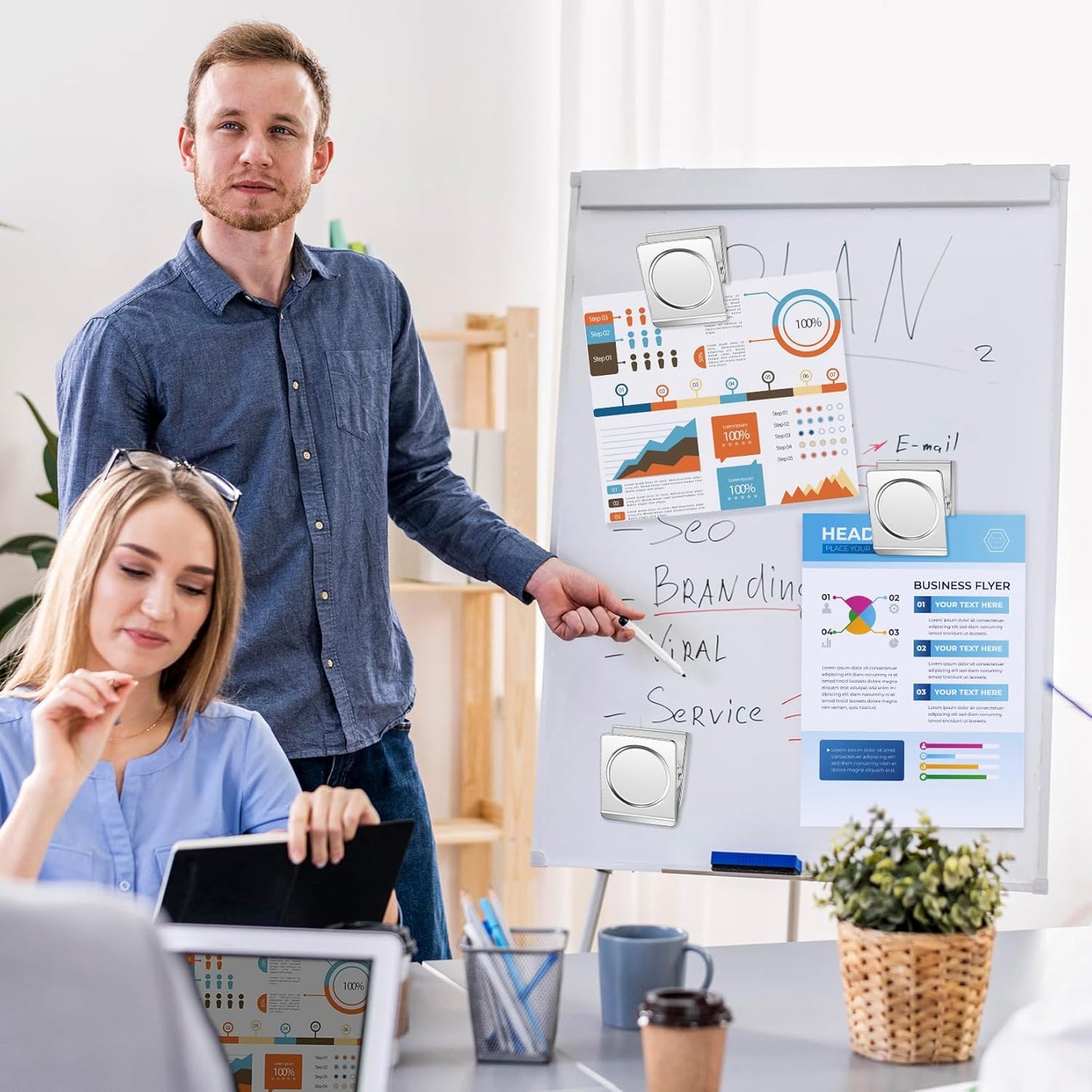 FINDMAG 8 Pack Clip Magnets Extra Large Magnetic Clips, Fridge Magnet Clips, Clip Magnets Great for Home, Office, Whiteboard, Kitchen, Classroom - 2.2 Inch (Silver)