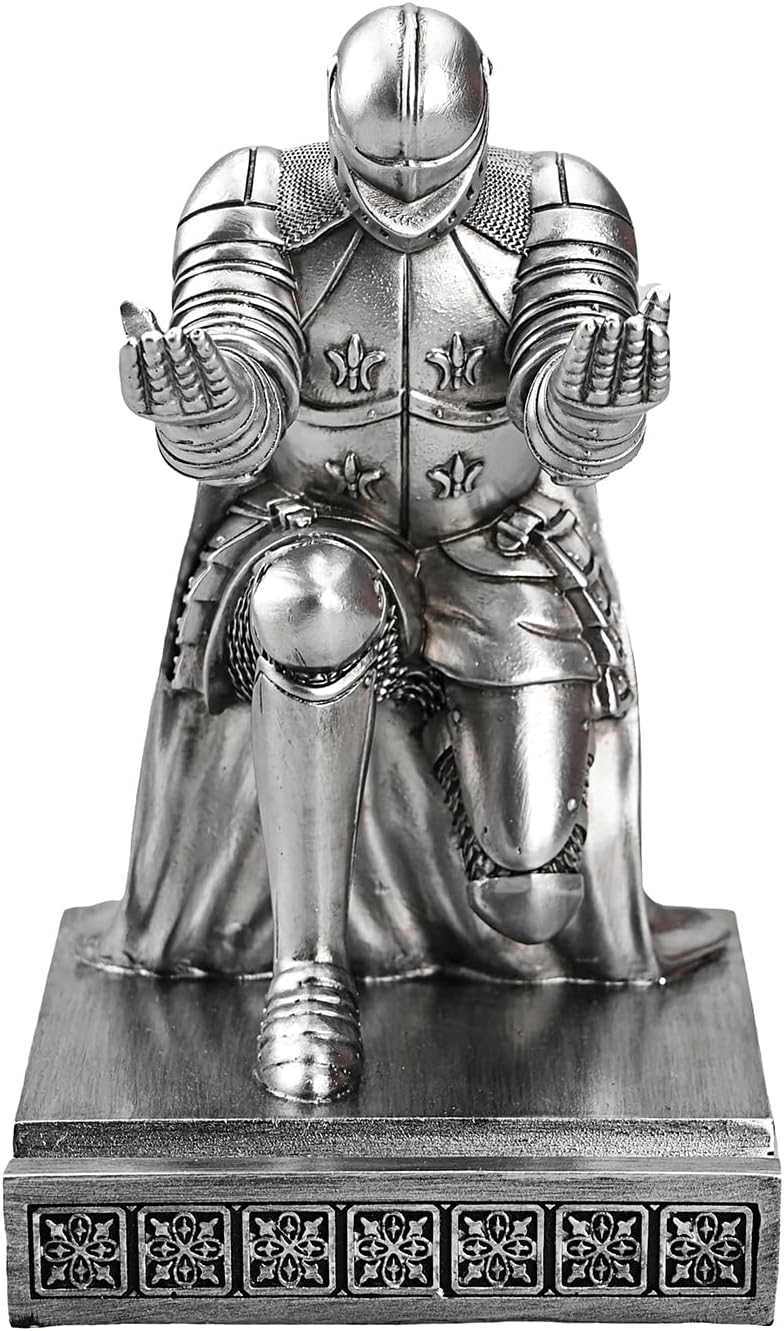 Windbreaker Soldier Knight Pen Holder Personalized Desk Accessory, Mobile Phone & Gaming Controller Holder, Device Stand Gift for Medieval Enthusiasts (Silver)