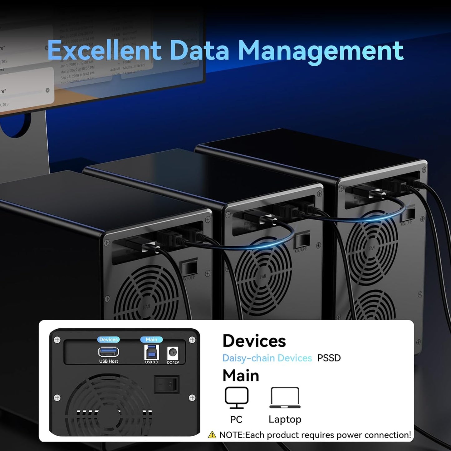 6 Bay Hard Drive Enclosure with Cooling Fan for 2.5“/3.5" SATA HDD/SSD with USB A/C 3.0, Support Hot Swappable, Daisy Chain Expansion, Tool-Free HDD Enclosure, DAS(NO RAID/NAS)