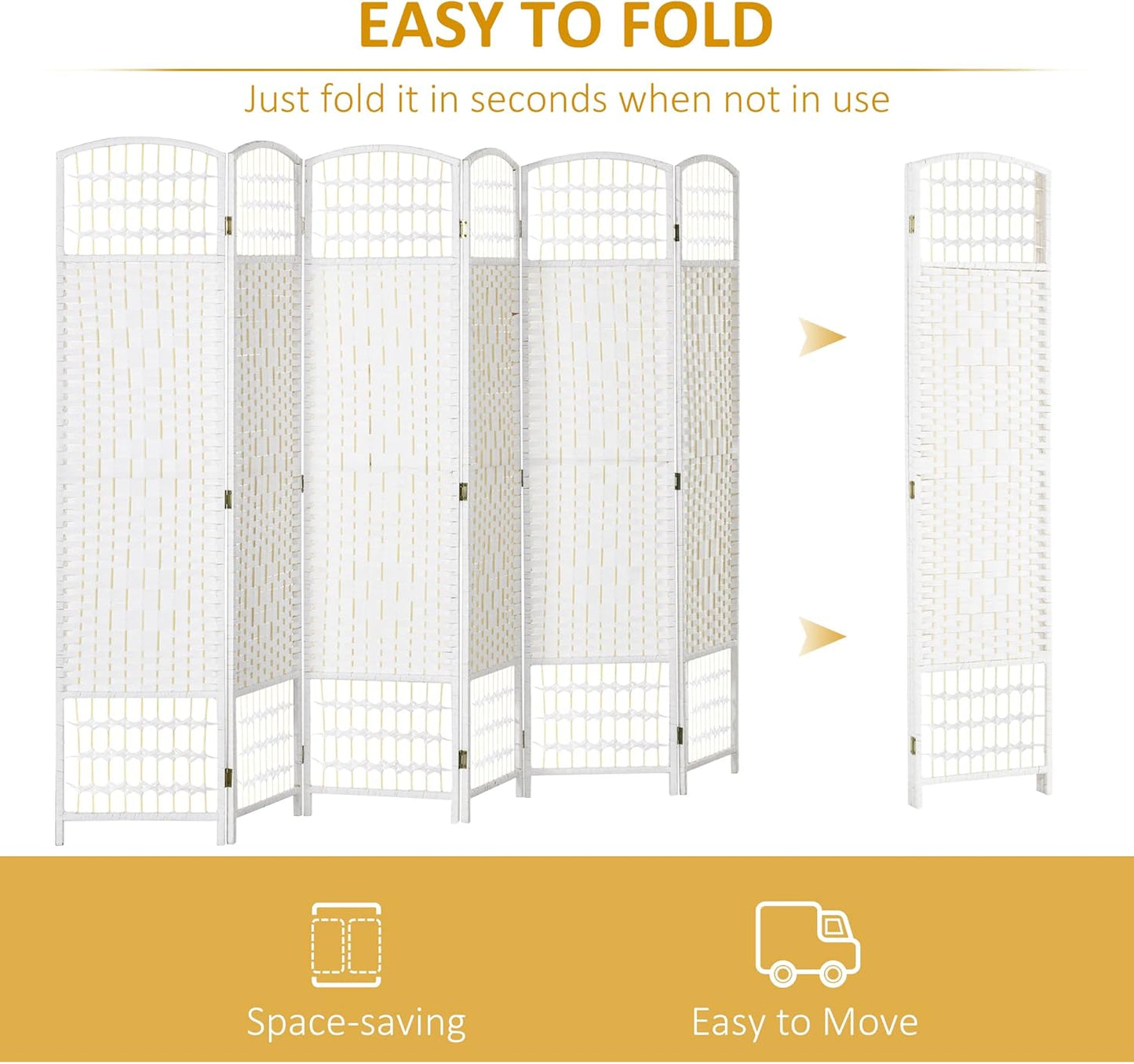 NicBex Room Divider 6 Panel Room Dividers with Woven Paper Design Partition Room Dividers and Folding Privacy Screens 5.6 FT Wall Divider for Office, Room Separation,94.5" W x 0.5" D x 67" H, White
