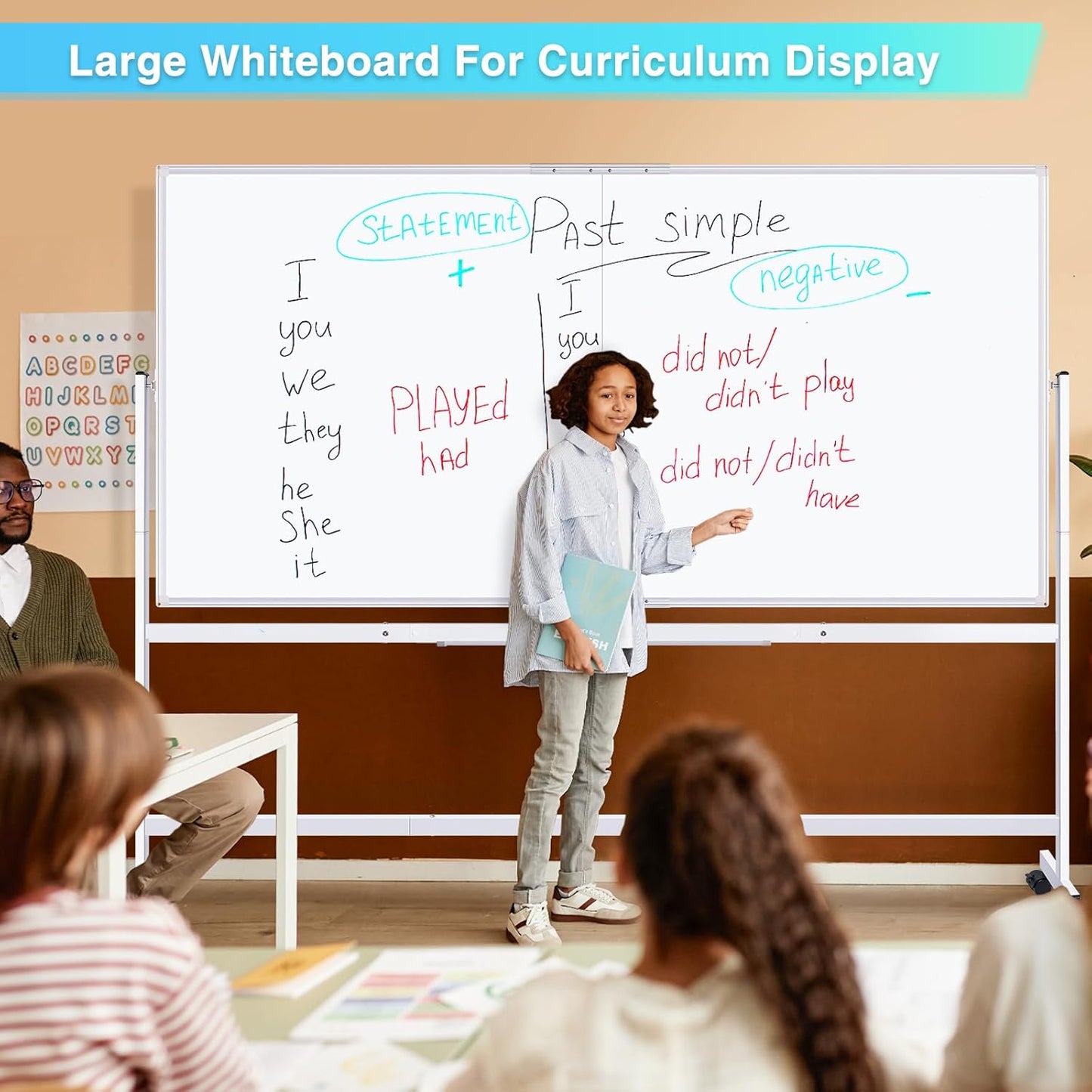 maxtek Rolling Whiteboard, 96x48 Large Double-Sided White Board Dry Erase on Wheels, Giant Magnetic White Board Standing for Office, School, Home Office, Homeschool