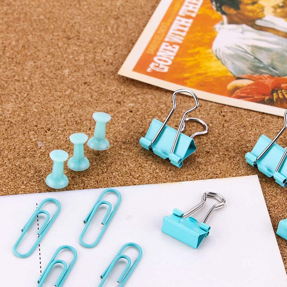 Paper Clips and Binder Clips Set, Metal Assorted Sized Binders with Push Pins, Cute Office Supplies for Desk, Desk Accessories (Green Set of 3)