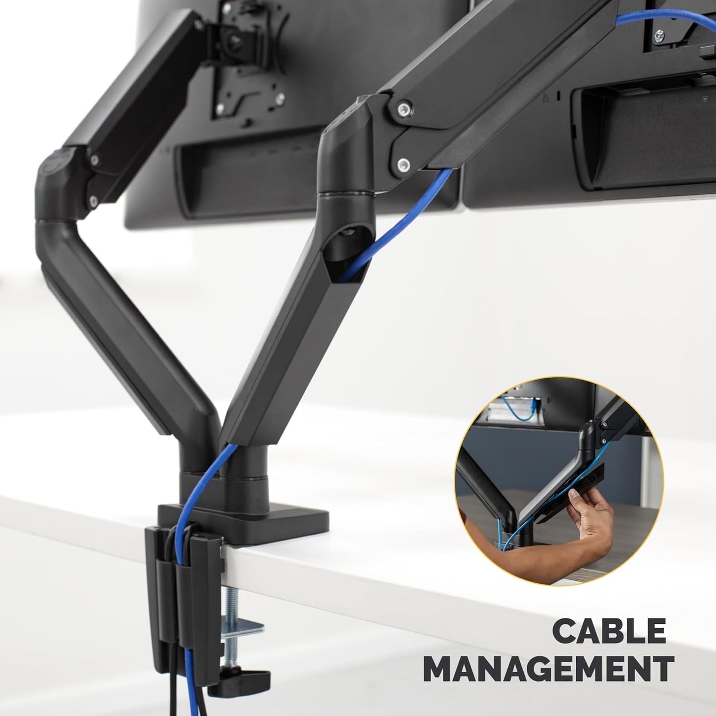 Fellowes Platinum Series Dual Monitor Arm for 40-Inch Monitors, Full Motion, 360° Rotation, VESA Mount with Grommet or Clamp, USB Ports, Ergonomic, Black, 8042501