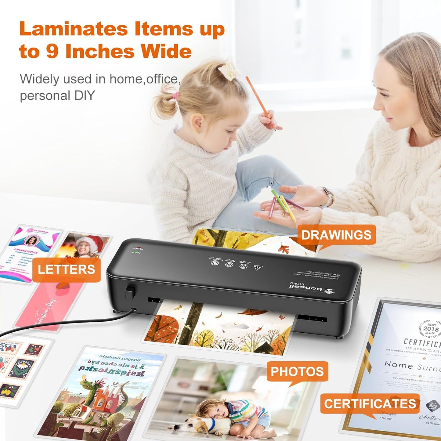 Bonsaii Laminator, 9 Inch 4 in-1 Thermal Laminator Machine Never Jam Technology with 40 Laminting Sheets, Paper Cutter, Corner Rounder for Home Office School Business