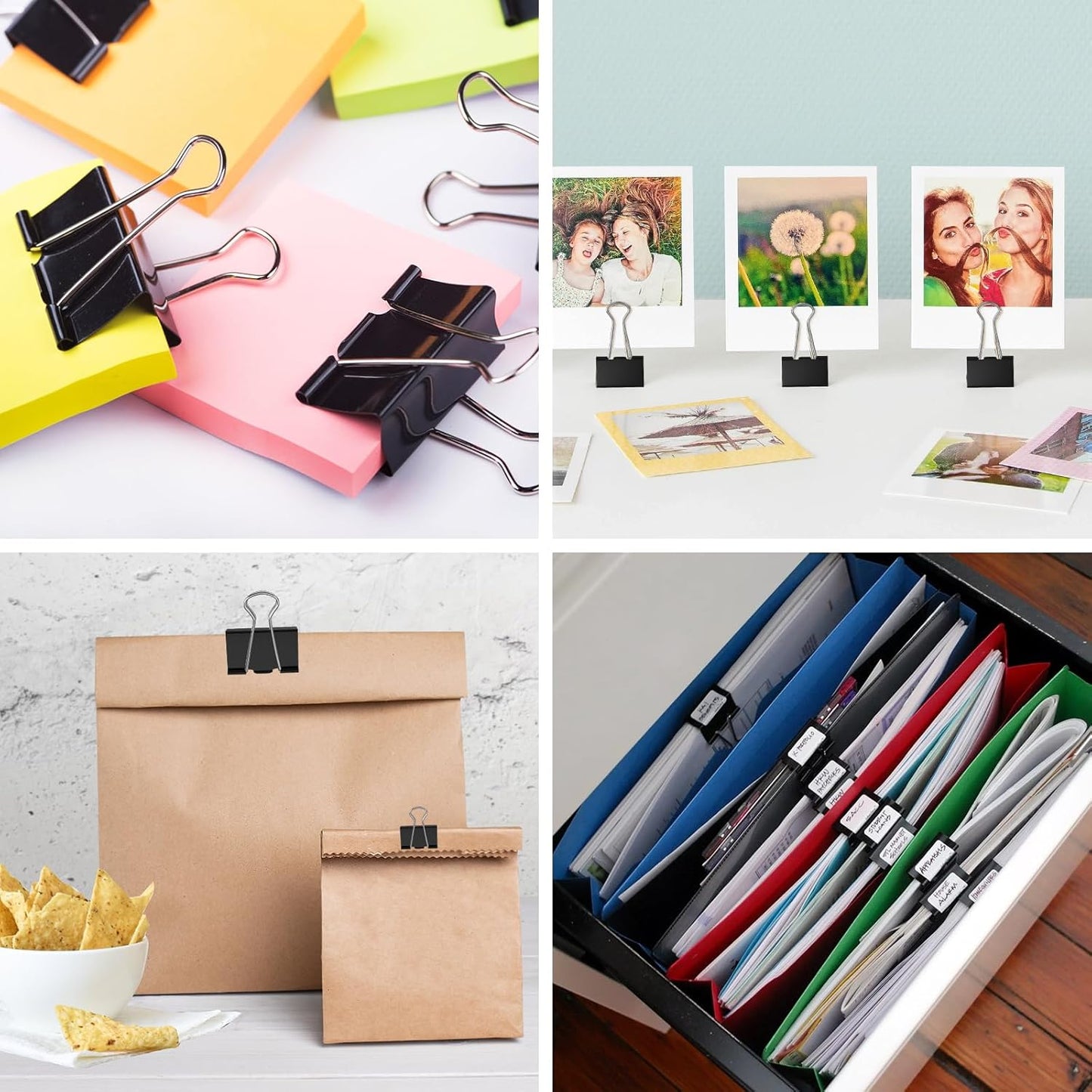 200 Count Binder Clips Assorted Sizes, 4 Sizes Large, Medium, Small, Mini, Metal Paper Clamps, Bulk Black Clips Office Supplies (1 1/4", 1", 3/4", 1/2 Inch) KKEETUR