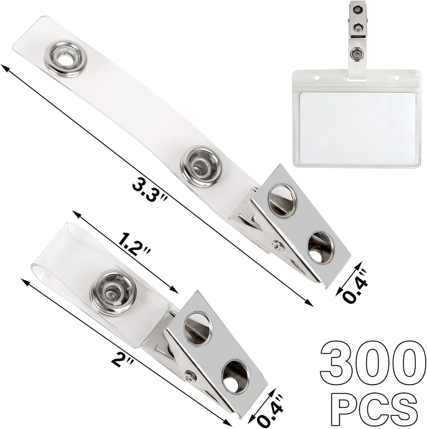 Happy Trees 300pc Metal Badge Clips with Strap Clear ID Strap Clip Adapter