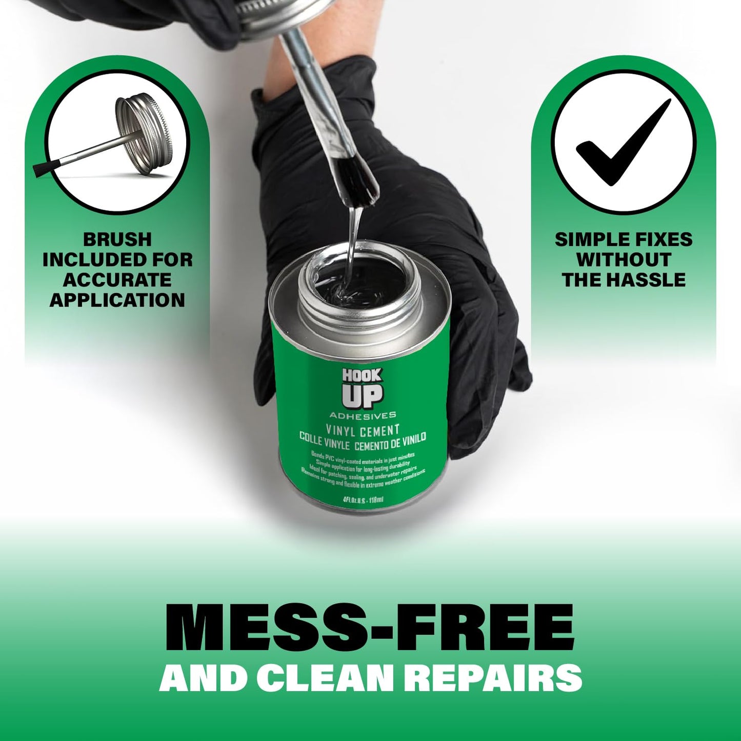 HOOK UP Adhesives Vinyl Contact Cement, Glue 4oz Waterproof, Fast-Drying Repair Adhesive for Pools, Inflatables, PVC, Air Mattresses, PVC Pipes, Tarps, Boats, Rafts, Upholstery Strong Bond, Cement