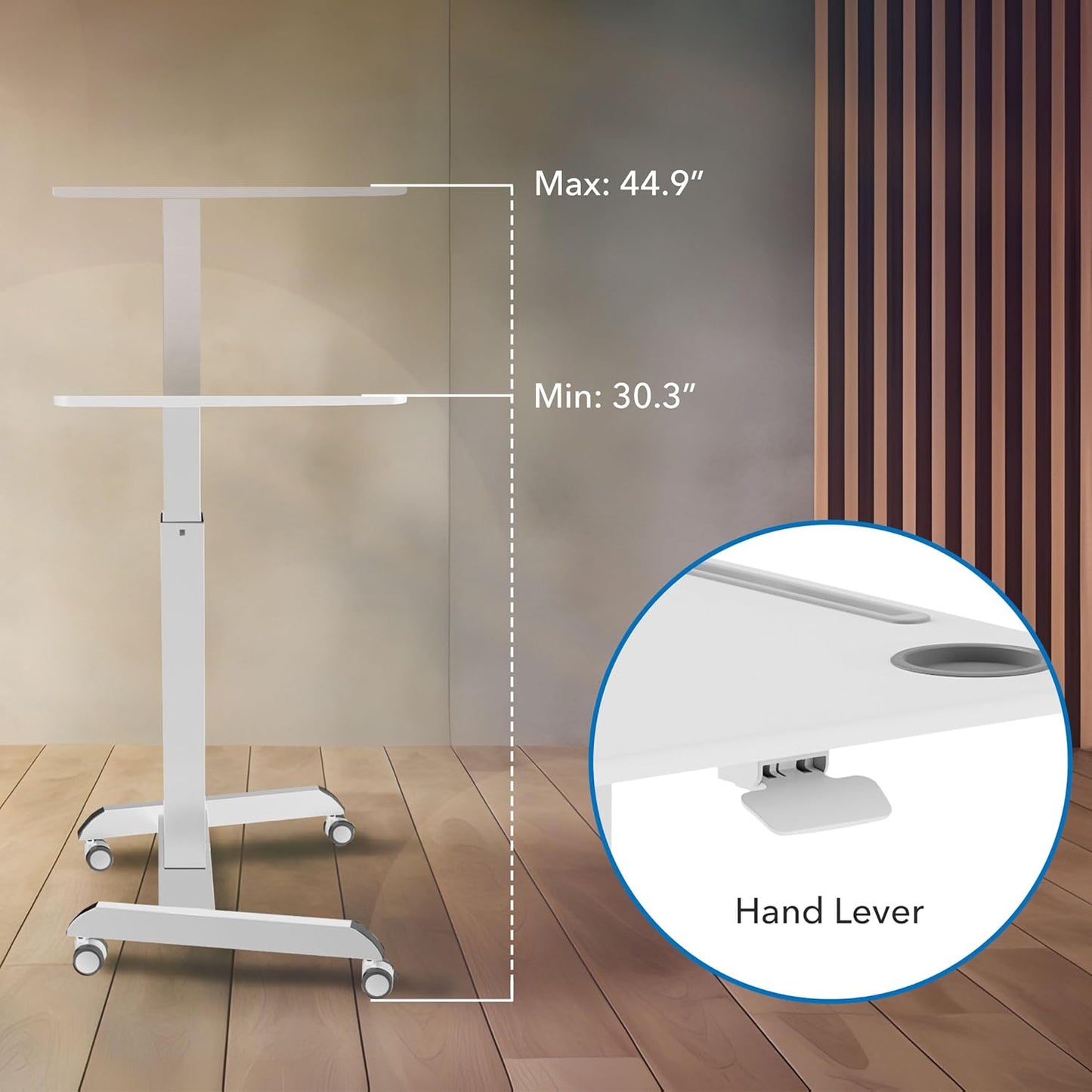 Mount-It! Laptop Cart Rolling Desk Adjustable Height with 28.5" x 22" Tabletop, Ergonomic Sit-Stand Workstation on Wheels Portable for Home Office, Dorm, Classroom, White