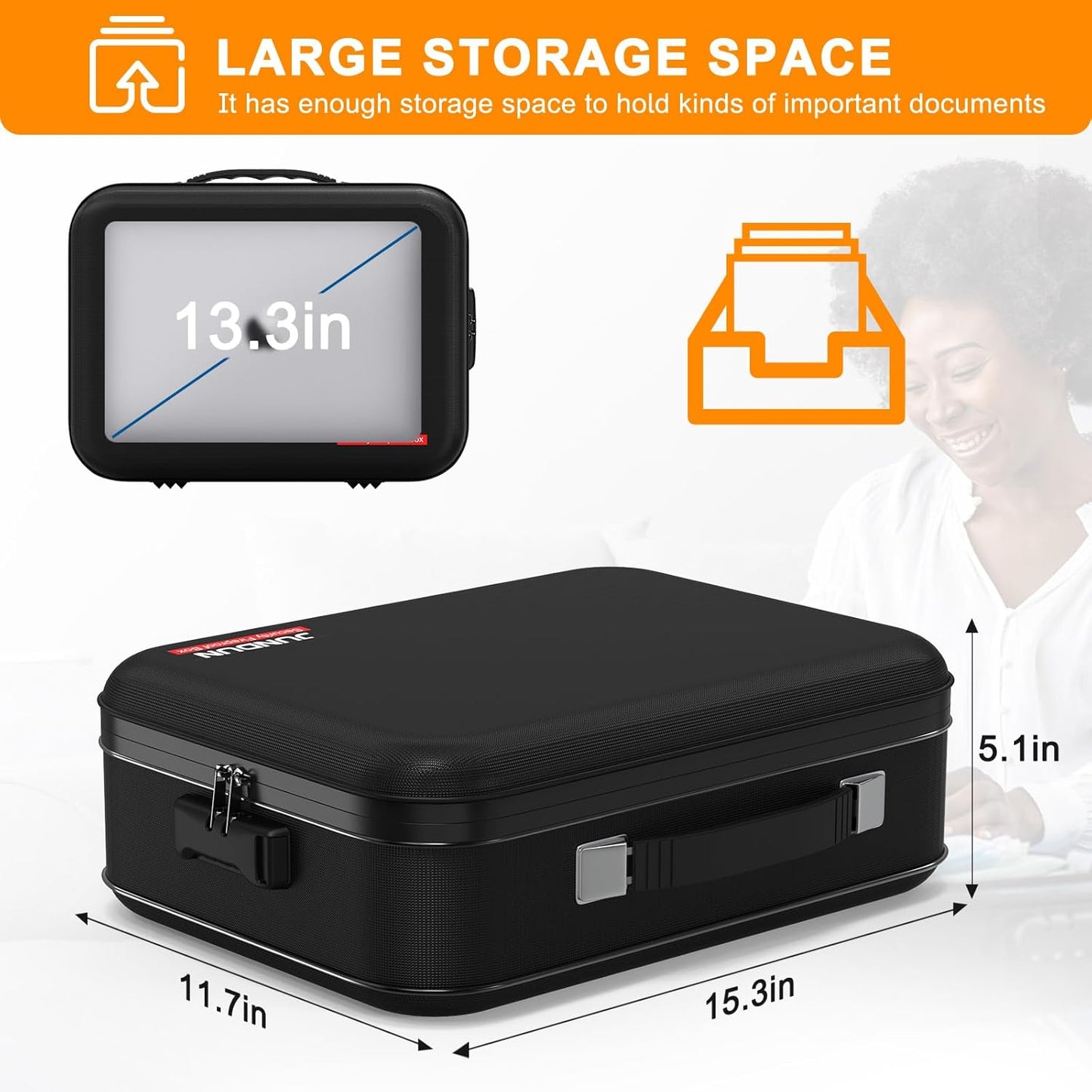 JUNDUN Fireproof Document Box,Hard Case Fireproof Document Organizer with Lock,Home Travel Portable Fireproof Safe Storage Box for Letter Size Documents,files,Papers and Passport,Colourful