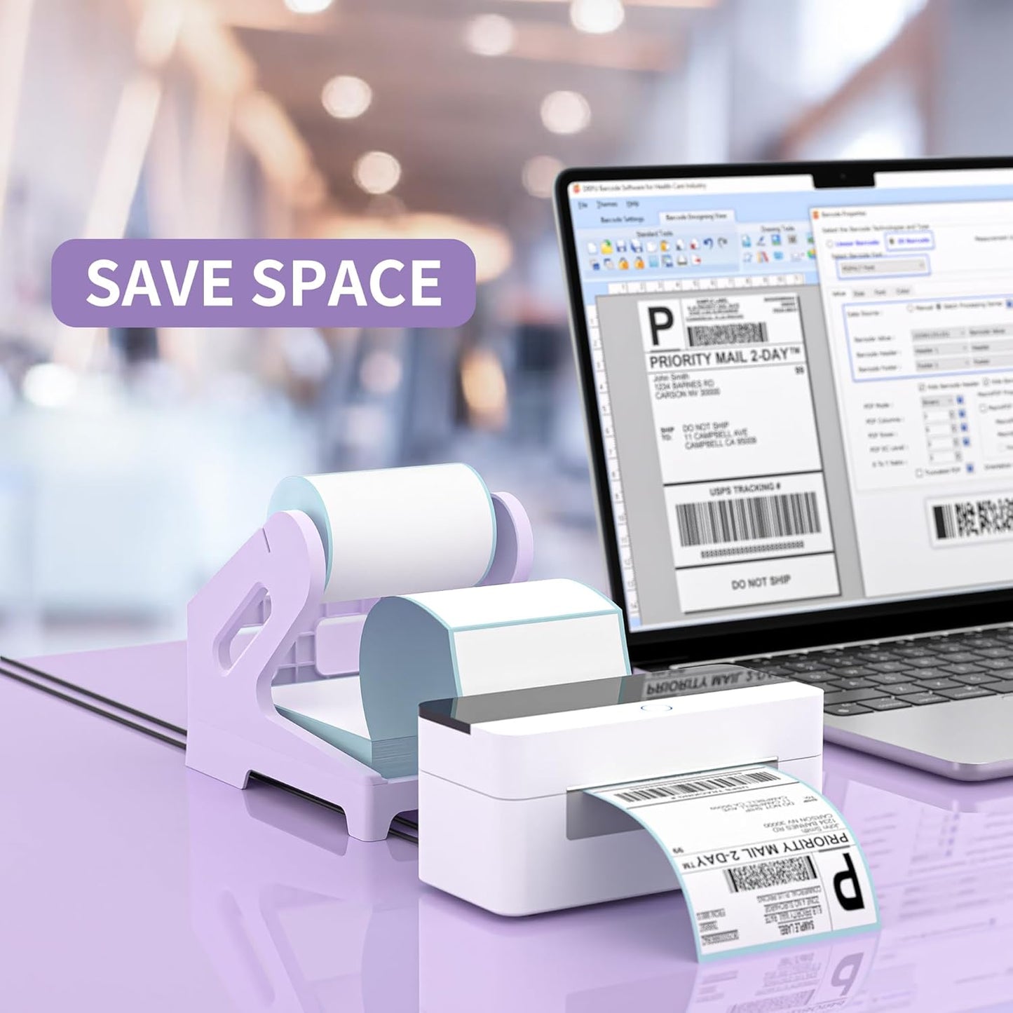 PONNOR Label Holder Thermal Label Holder for Rolls and Fanfold Labels Shipping Label Stand Desktop Printer DIY Accessory Supplies for Home, Office (Fresh Purple)