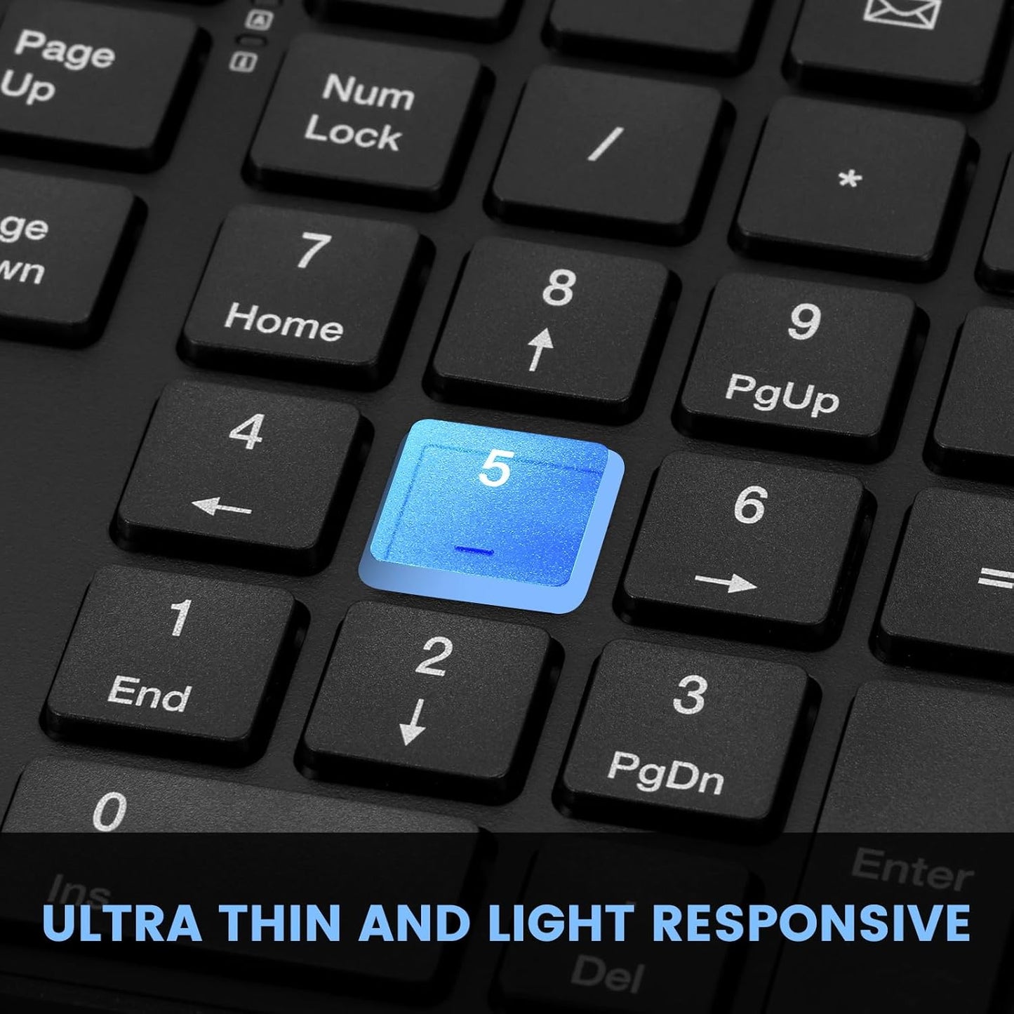 K01R Wireless Keyboard, 2.4G Slim and Compact Wireless Keyboard with Numeric Keypad, Long Battery Life, Lag-Free for PC Laptop Computer Windows, Black