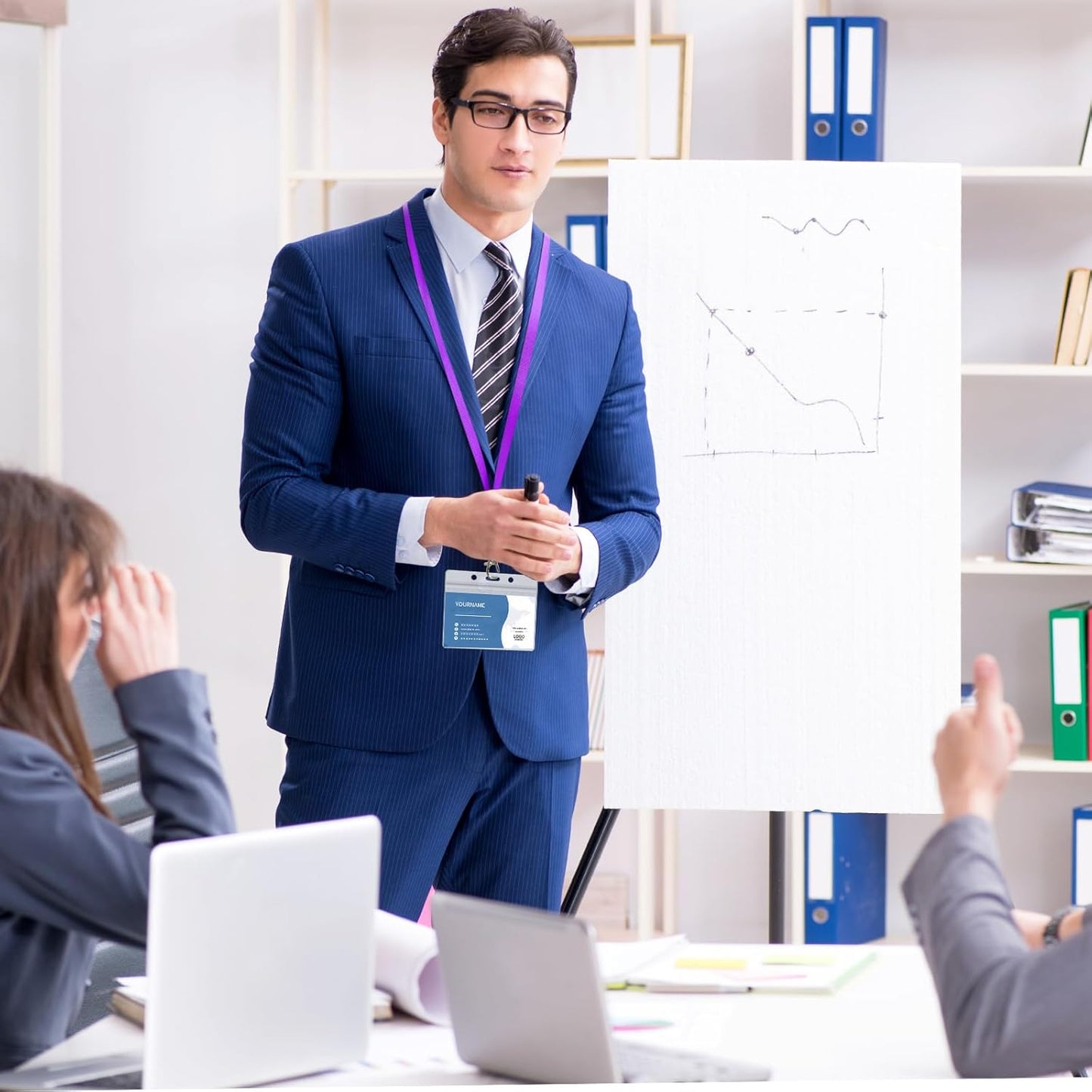 100 Pack Lanyards for ID Badges with Clear Name Tags, Reusable Lanyards Horizontal ID Card Badge Holders Plastic Name Badges for Men Women Kids Business School and Office Supplies (Purple)