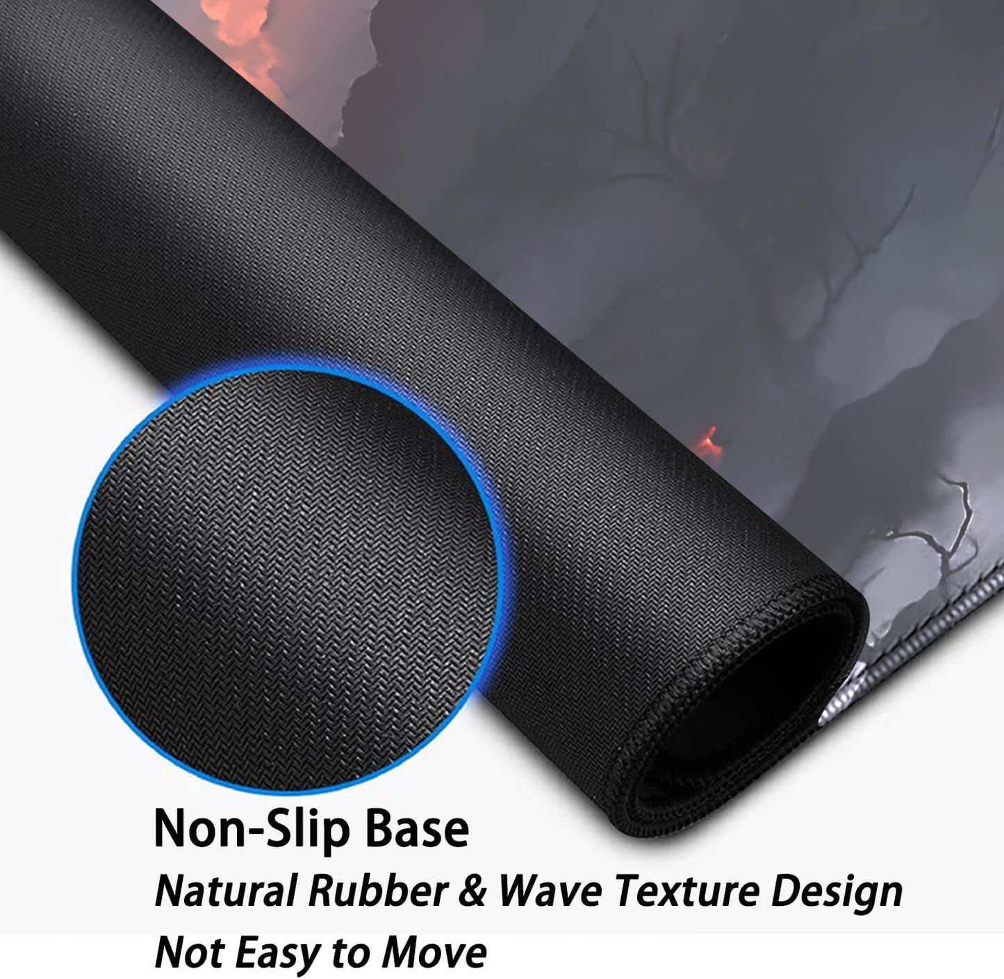 Volcano and Cherry Blossoms Desk Pad Mouse Pad,Large Nature Mouse Mat with Stitched Edges,Non-Slip Rubber Base Mousepad for Office PC Keyboard Laptop and Home Work Desk Mat(27.5X11.8 in)