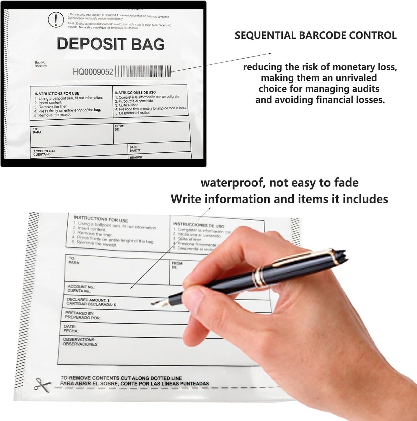 Transparent Plastic Deposit Bags, 500pcs 9x12in Tamper Proof Bag Security Bank Pocket,Cash Transfer Bag with Barcode and Self Sealing Adhesive,Used for Cash,Checks,Credit Cards