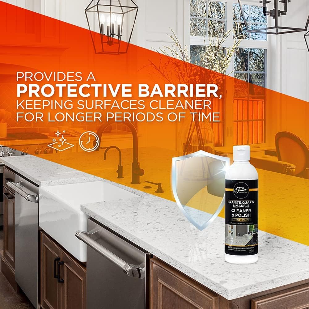 Fuller Brush Countertop Cleaner & Polish - Multi Surface Cleaner - Cleans, Polishes and Protects Granite Quartz Marble Glass Laminates Metal and Other Surfaces Refreshing Orange Scent Removes Odor (2 Pack)