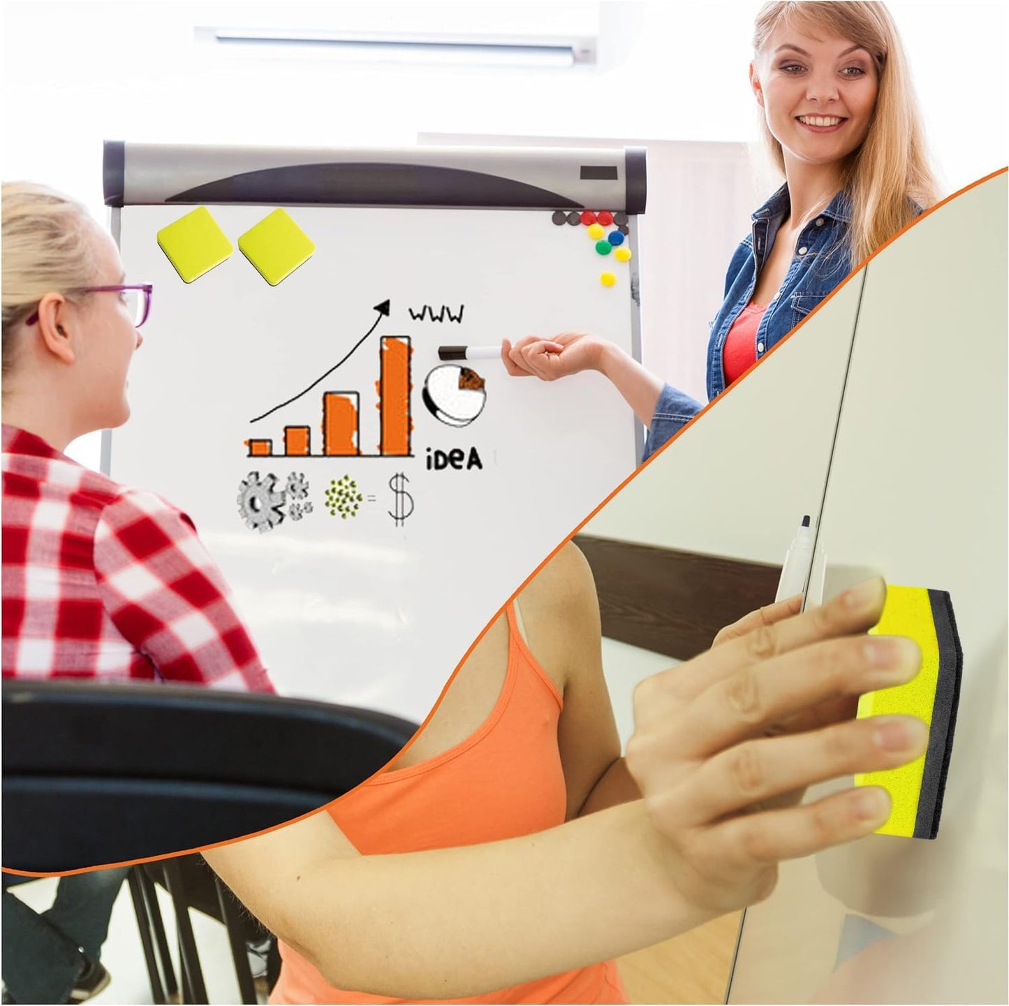 Magnetic Whiteboard & Chalkboard Cleansers, 48 Pack Small Dry Eraser, Magnetic Erasers (Yellor)