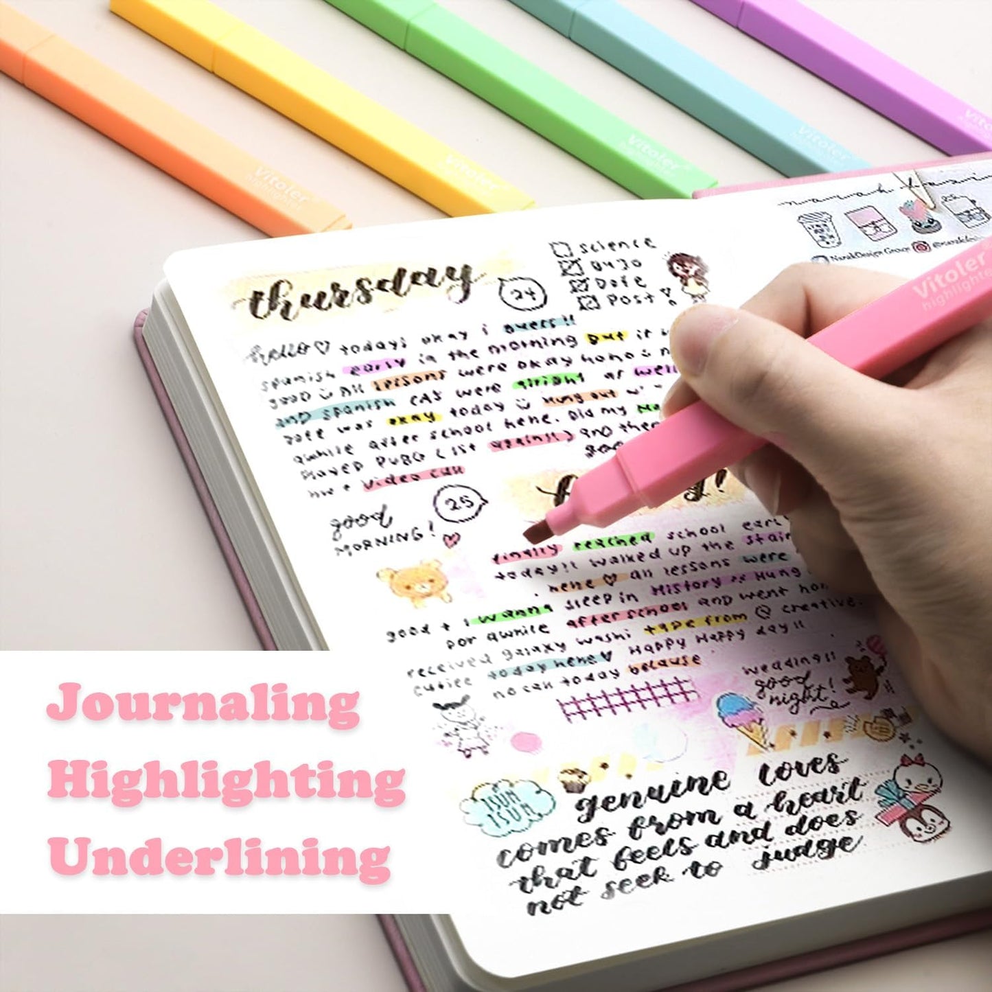 Vitoler Highlighters Assorted Colors,12 Pack Chisel Tip Highlighter Pens,No Bleed Highlighters for School Office Supplies