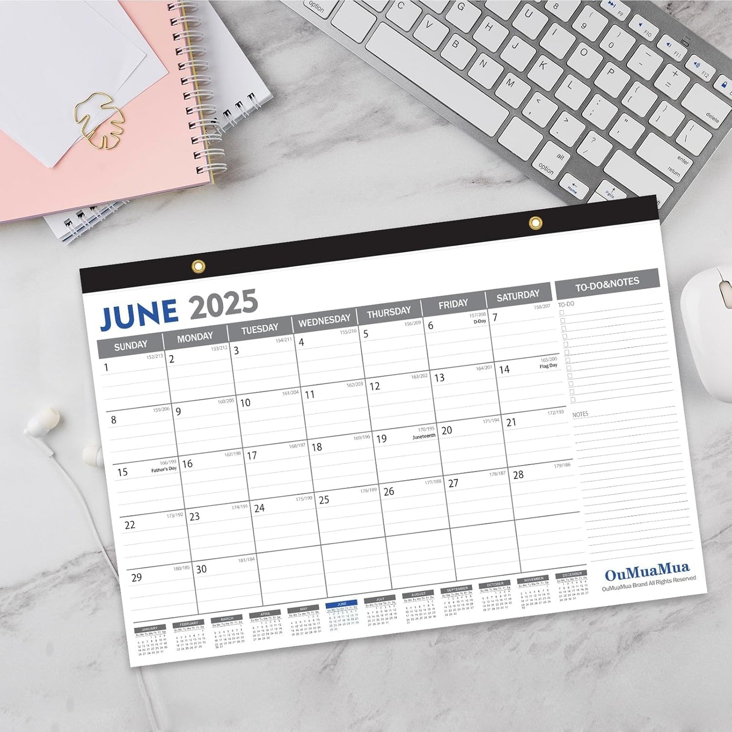 OuMuaMua Desk Calendar 2025-19 Months Desktop Wall Calendar 17 x 11.5 Inches from Jun. 2025 to Dec. 2026 with Julian Date To-do & Notes for School Home Office Planning & Organizing