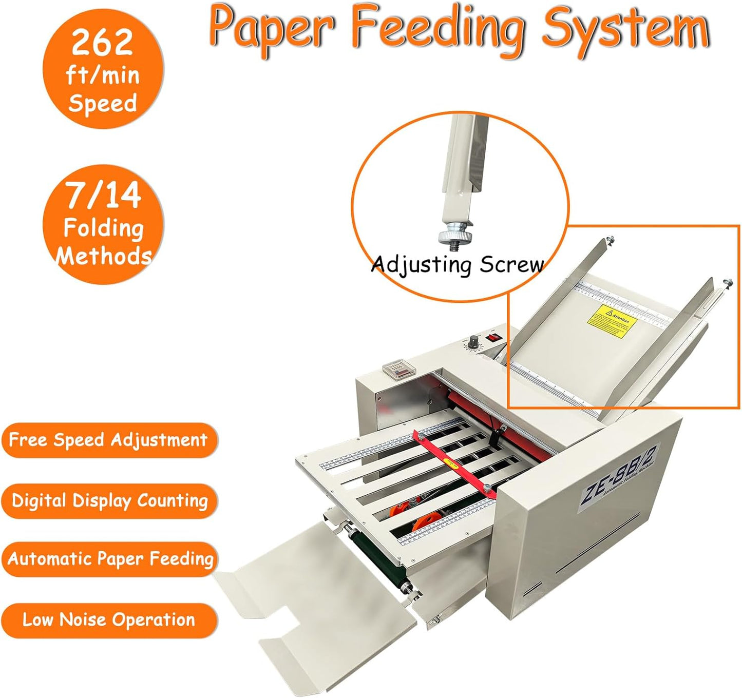 Digital Paper Folder 110V, Automatic Document Folding Machine w/ 2 Trays, Electronic Counter, Adjustable Speed (262ft/min Max), Desktop Paper Folding Machine for Manuals, Docs, Letters