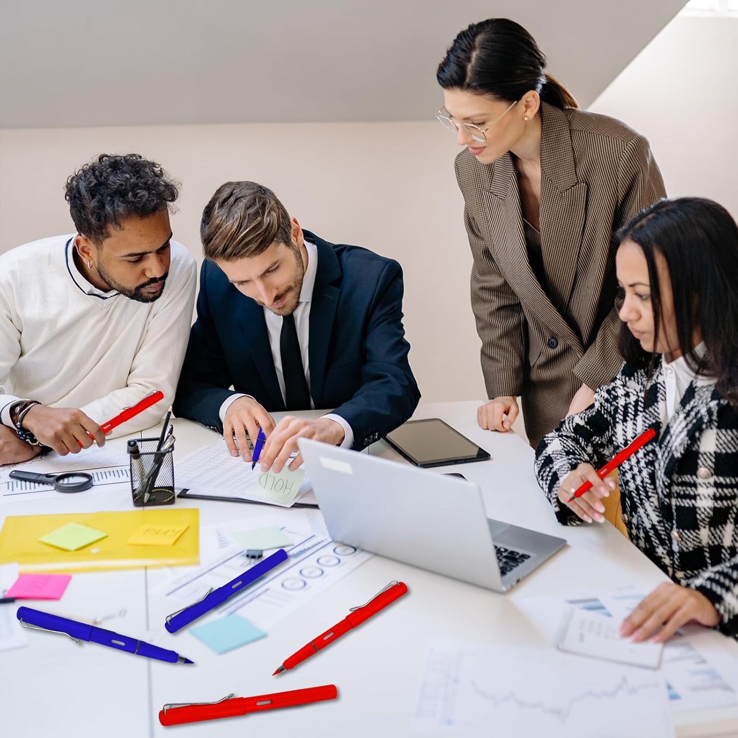 Everlasting Blue Checking Pencils - Medium Graphite Pencils with Erasers - 4 Pack