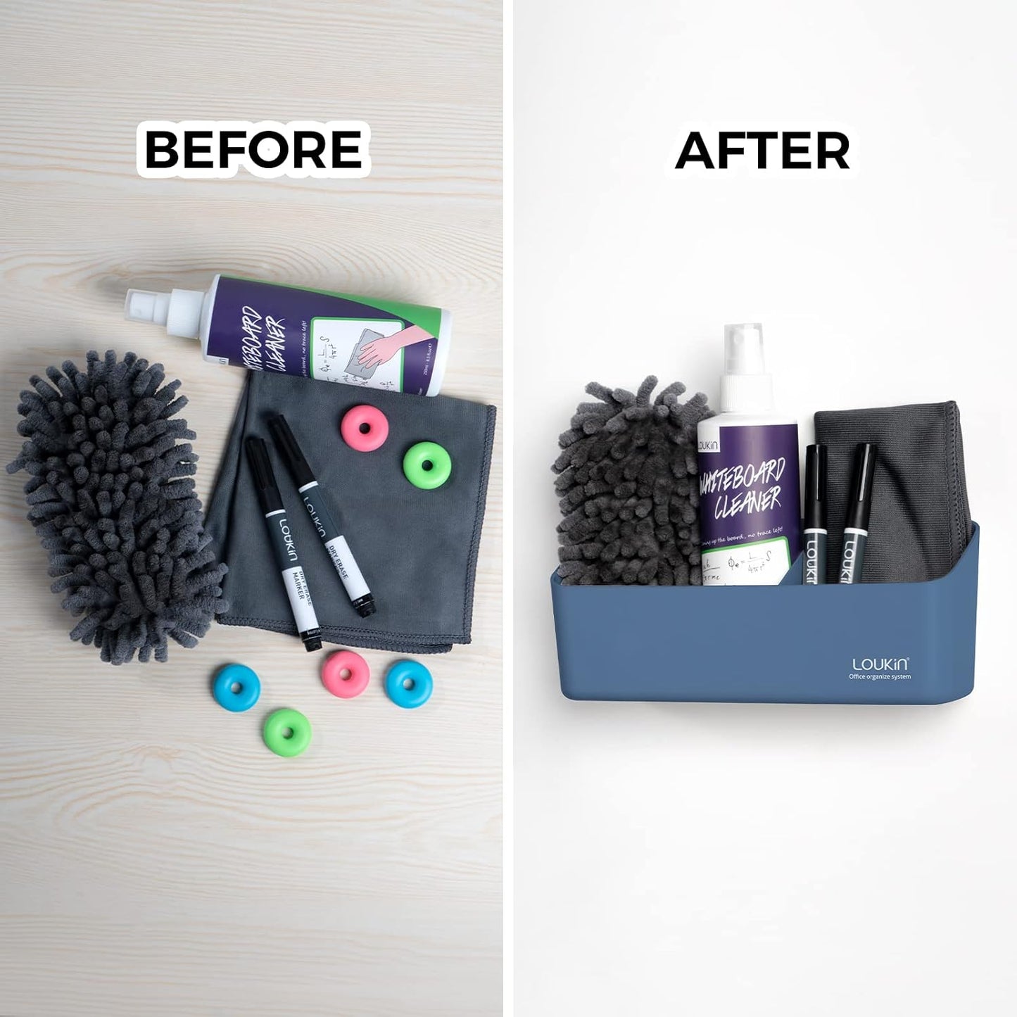 loukin Magnetic and Adhesive Marker Holder, Dry Erase Accessory Tray, Magnetic Storage Organizer for Whiteboard, Glass or Refrigerators (Blue)