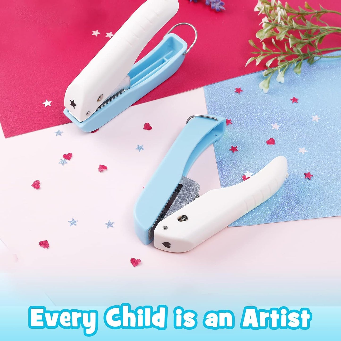 UCEC Paper Hole Punch Shapes, Single Holes Puncher, 1/4 Inch Handheld Star Punch + Heart Shape Puncher, Star Mini Hole Punch Heart Punches of School Supplies for DIY Scrapbook, Paper Crafts