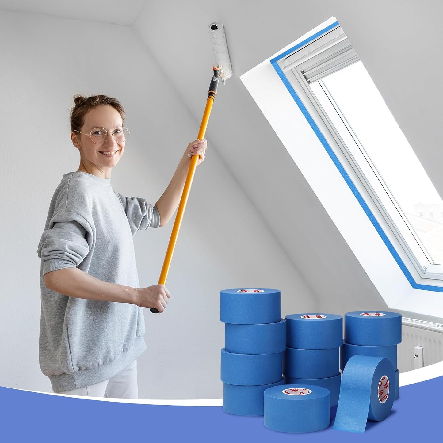 12 Rolls Blue Painters Tape 2 Inch Wide Painters Tape Bulk 1.89In × 660 Total Yd Multi-Purpose Blue Masking Tape for Wall Painting Color Separation Edge Repair Car