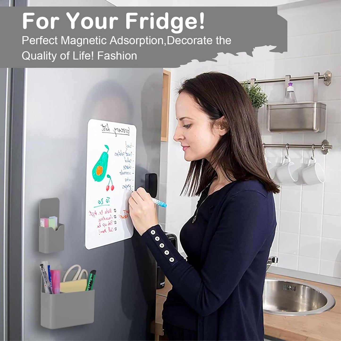 Magnetic Pen Holder,2 Pack Magnetic Dry Erase Marker Holder with Generous Compartments,Strong Magnet Storage Marker Pen Pencil Organizer for Refrigerator,Whiteboard,Locker Accessories