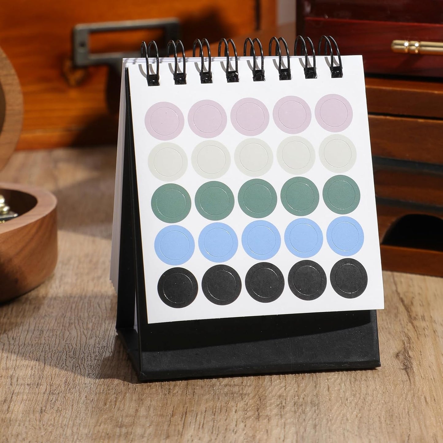 Mini Desk Calendar 2025- Small Desktop Calendar July 2025 to Dec 2026 Mini Daily Schedule Thick Paper Twin-Wire Binding with Stickers for Home Office School (Black-white)