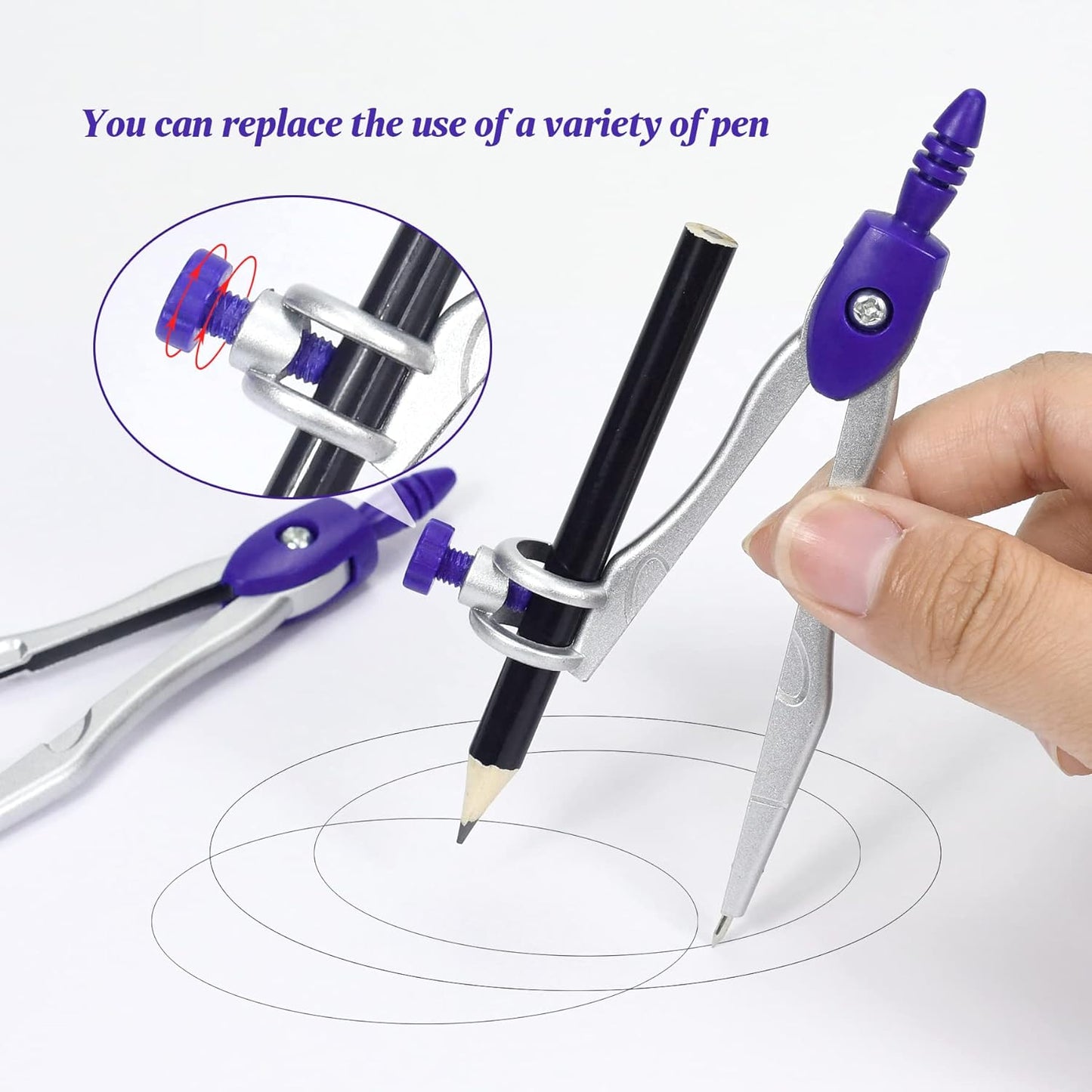 Math Geometry Kit Sets 10 Piece Student Supplies with Shatterproof Storage Box,Includes Rulers,Protractor,Compass,Eraser,Pencil Sharpener,Lead Refills,Pencil,for Drafting(Purple)